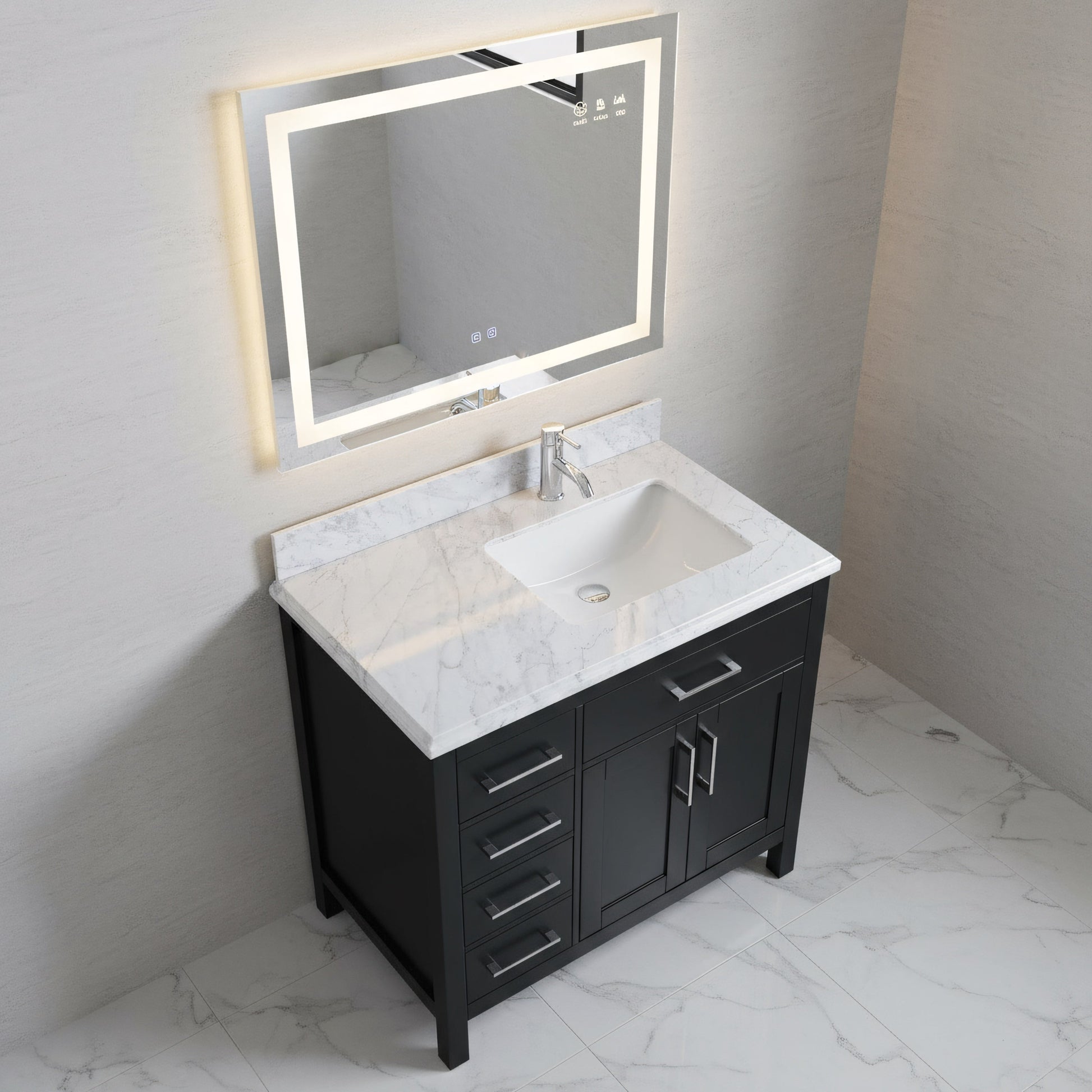 36" Black Freestanding Single Sink Bathroom Vanity with Carrera Marble Countertop-Migration_Bathroom Vanities-DECOROLALA