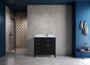 36" Black Freestanding Single Sink Bathroom Vanity with Carrera Marble Countertop-Migration_Bathroom Vanities-DECOROLALA