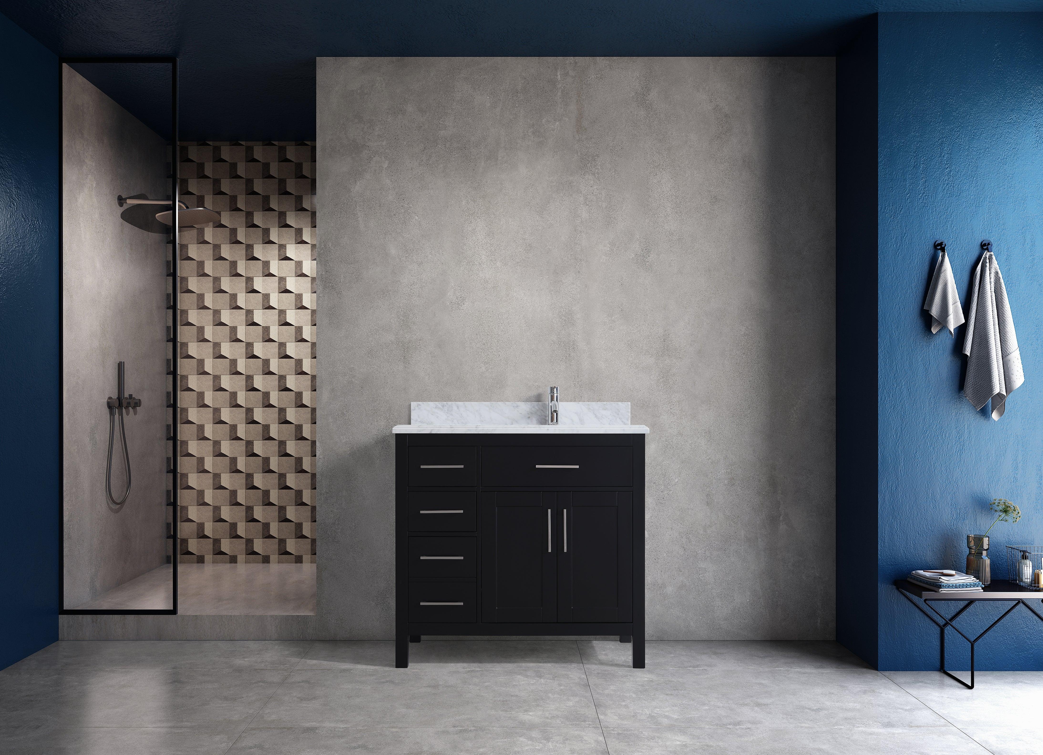 36" Black Freestanding Single Sink Bathroom Vanity with Carrera Marble Countertop-Migration_Bathroom Vanities-DECOROLALA