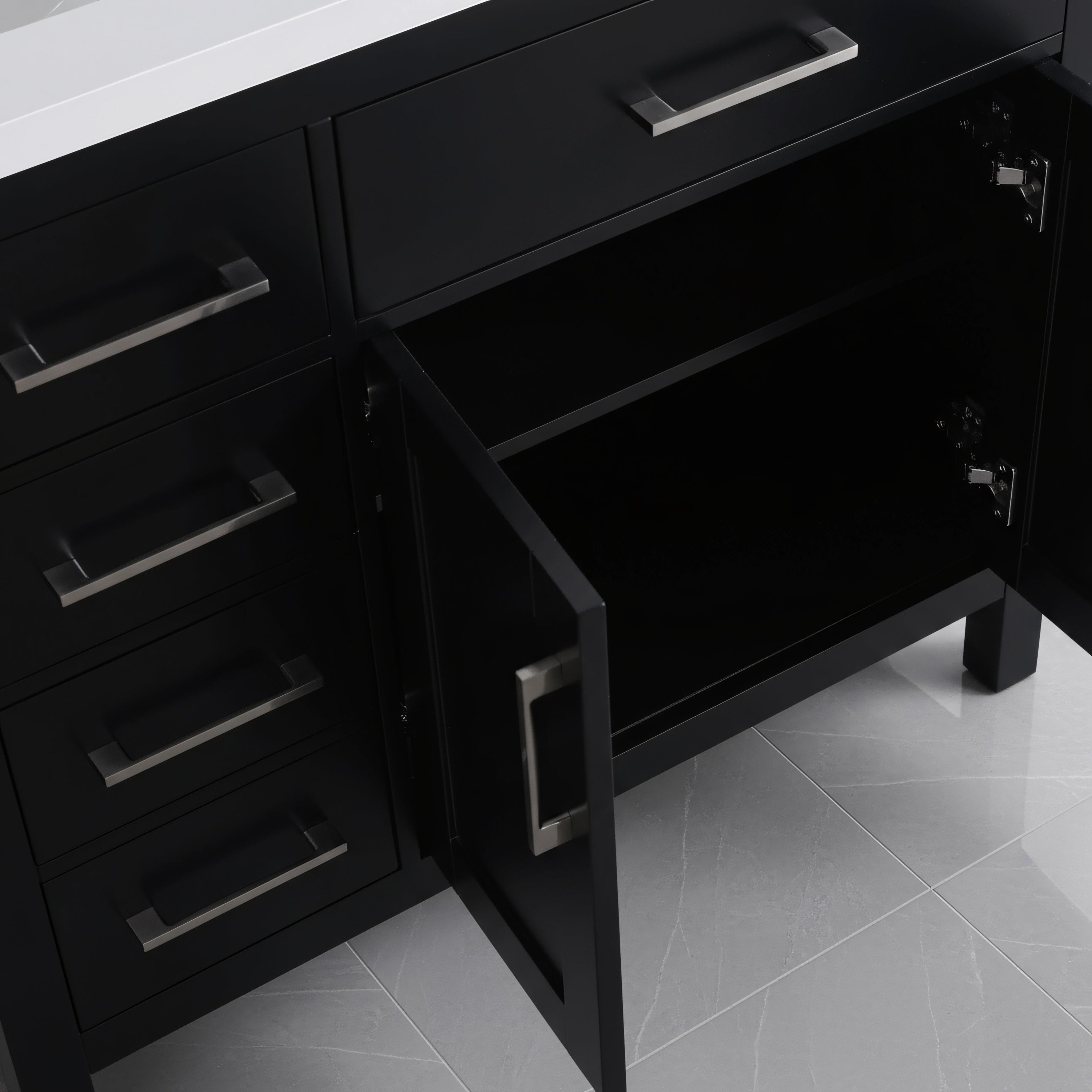36" Black Freestanding Single Sink Bathroom Vanity with White Quartz Countertop-Migration_Bathroom Vanities-DECOROLALA