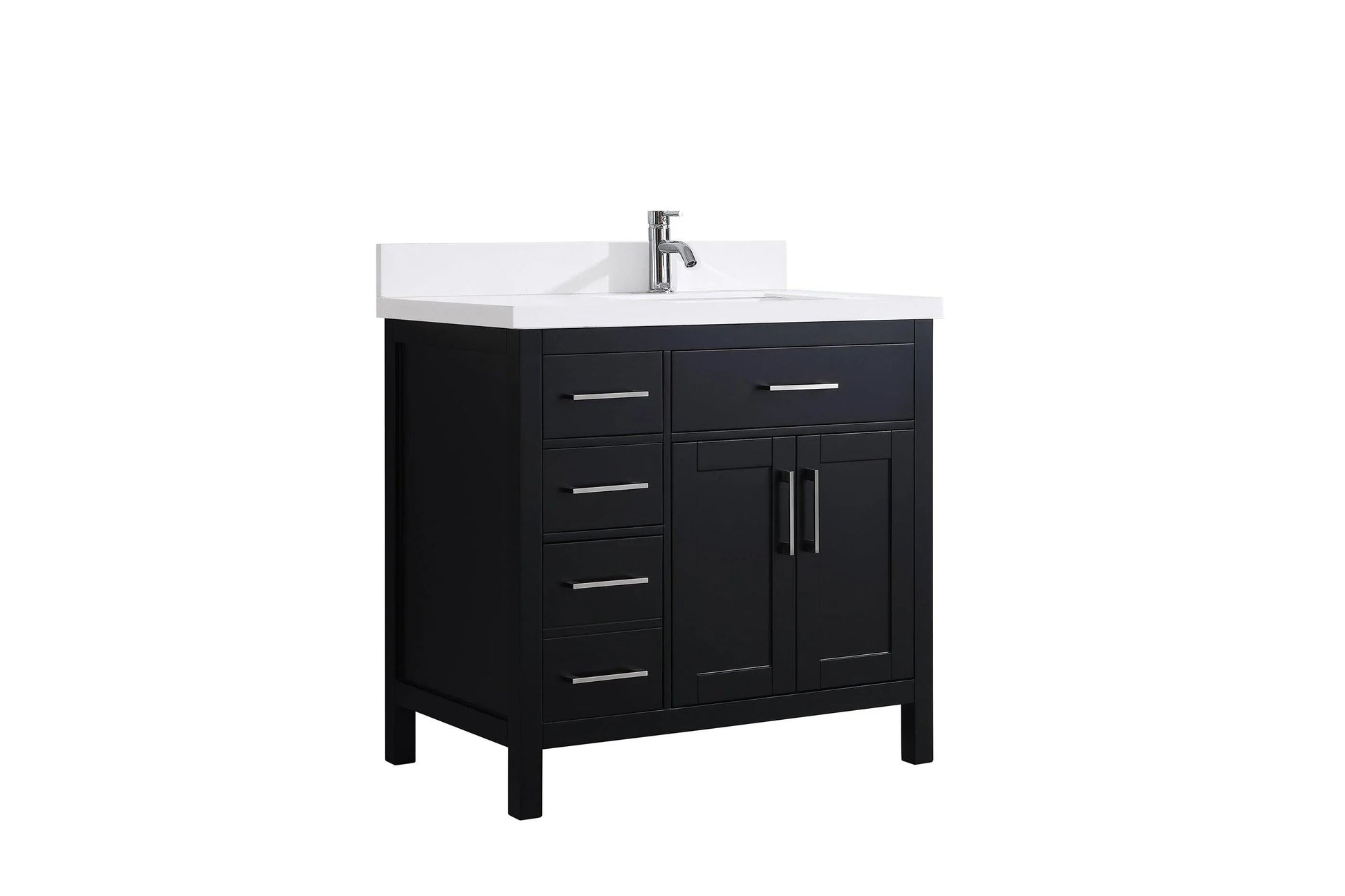 36" Black Freestanding Single Sink Bathroom Vanity with White Quartz Countertop-Migration_Bathroom Vanities-DECOROLALA
