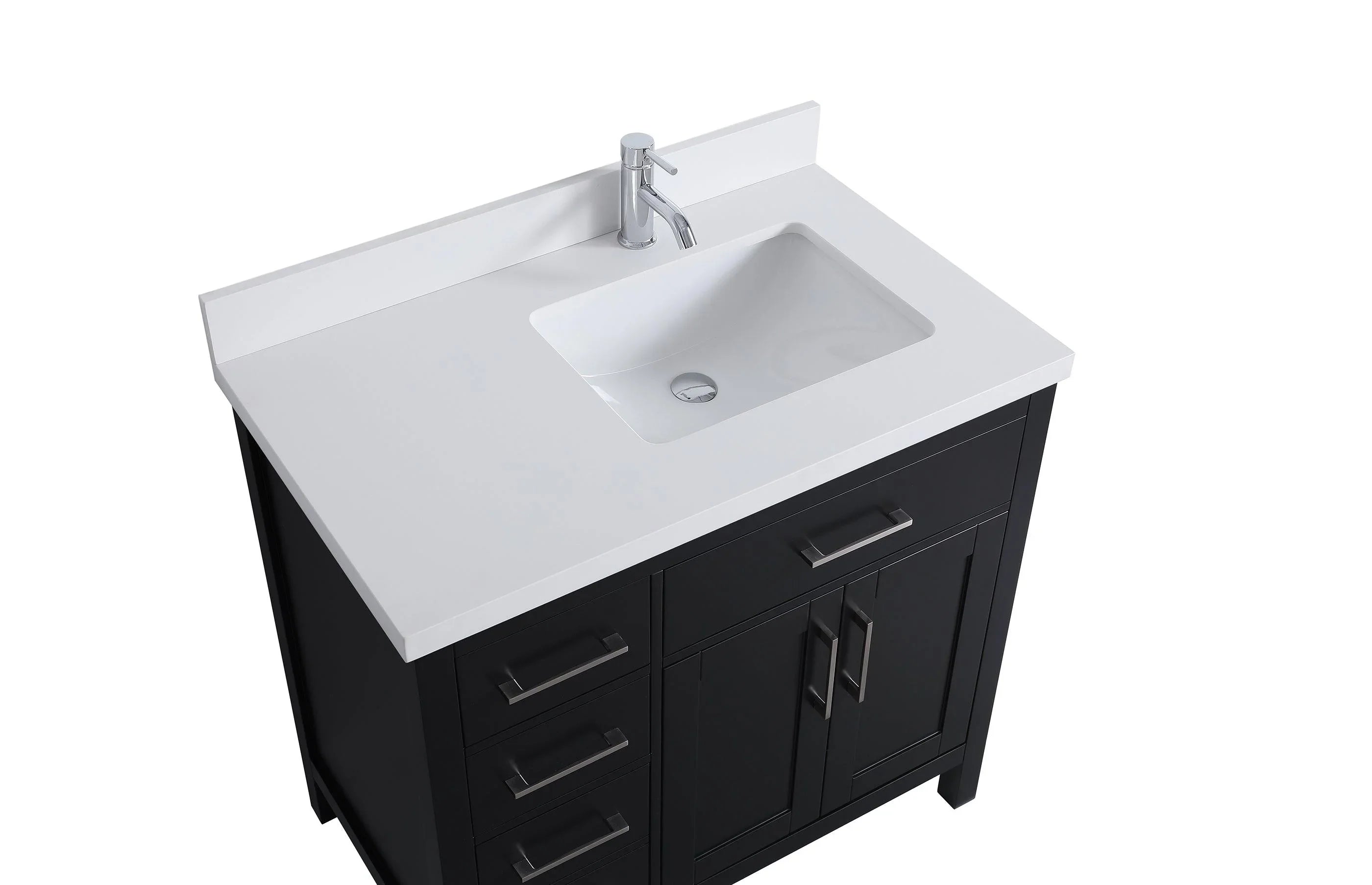 36" Black Freestanding Single Sink Bathroom Vanity with White Quartz Countertop-Migration_Bathroom Vanities-DECOROLALA