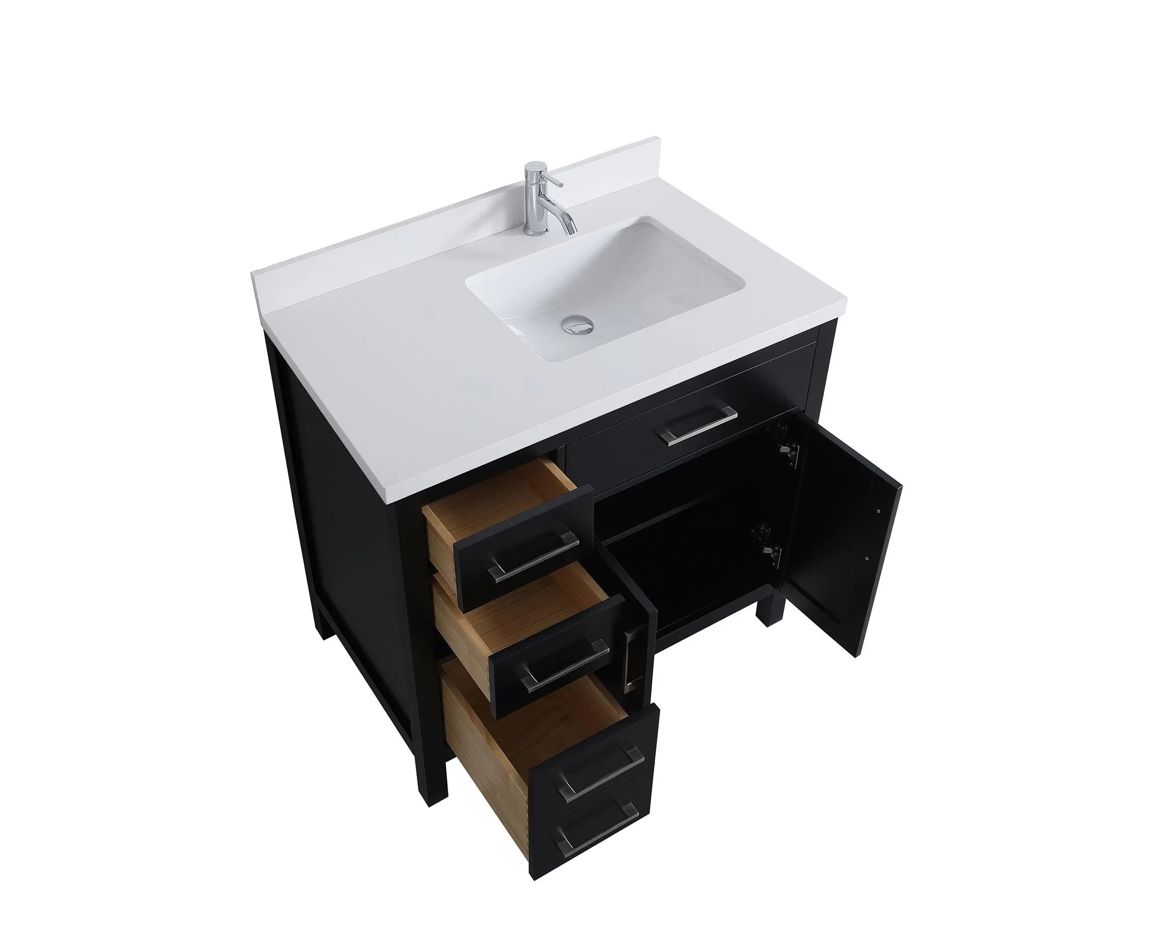 36" Black Freestanding Single Sink Bathroom Vanity with White Quartz Countertop-Migration_Bathroom Vanities-DECOROLALA