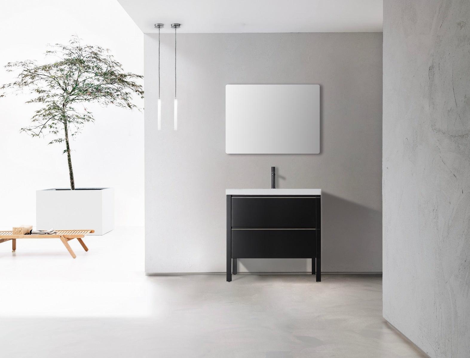 36" Black Freestanding Single Sink Bathroom Vanity with White Quartz Countertop-Migration_Bathroom Vanities-DECOROLALA