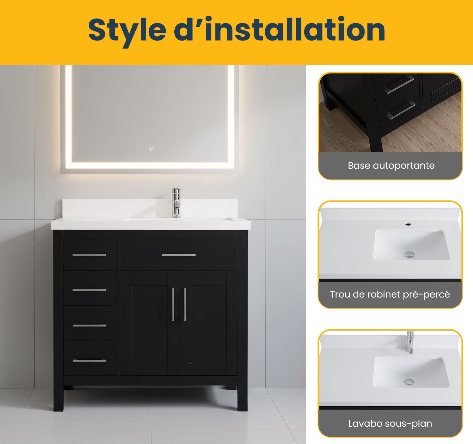 36" Black Freestanding Single Sink Bathroom Vanity with White Quartz Countertop-Migration_Bathroom Vanities-DECOROLALA