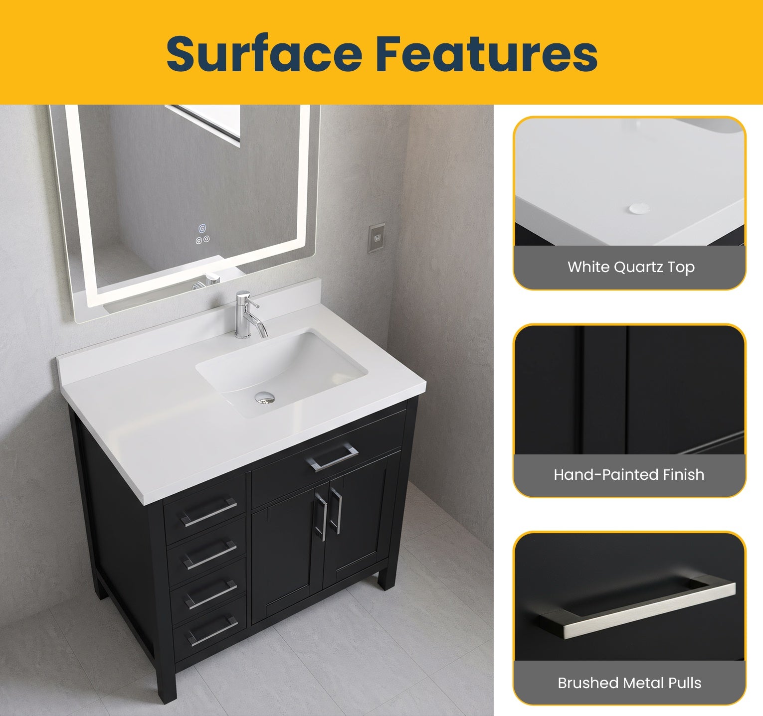 36" Black Freestanding Single Sink Bathroom Vanity with White Quartz Countertop-Migration_Bathroom Vanities-DECOROLALA