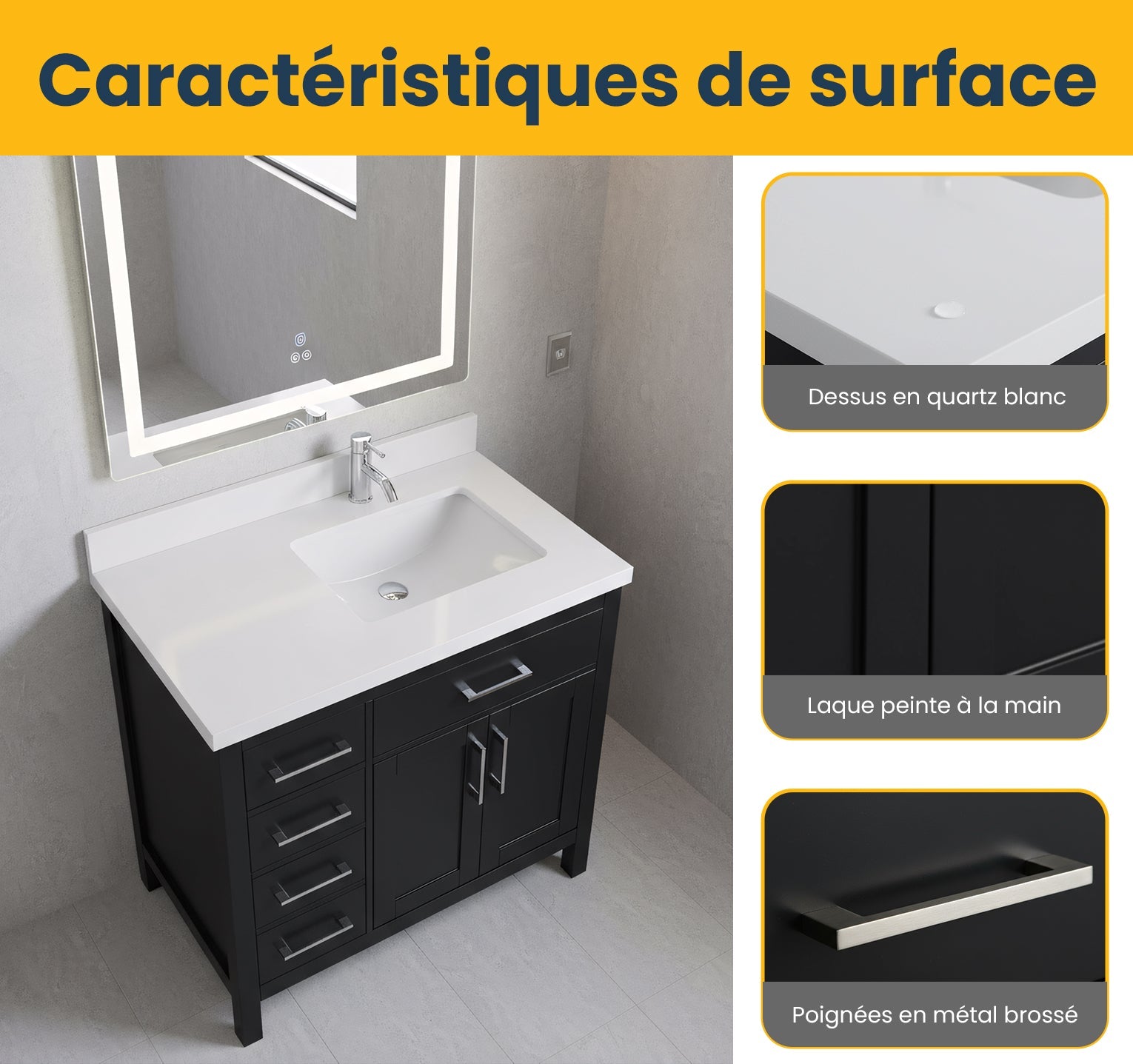 36" Black Freestanding Single Sink Bathroom Vanity with White Quartz Countertop-Migration_Bathroom Vanities-DECOROLALA