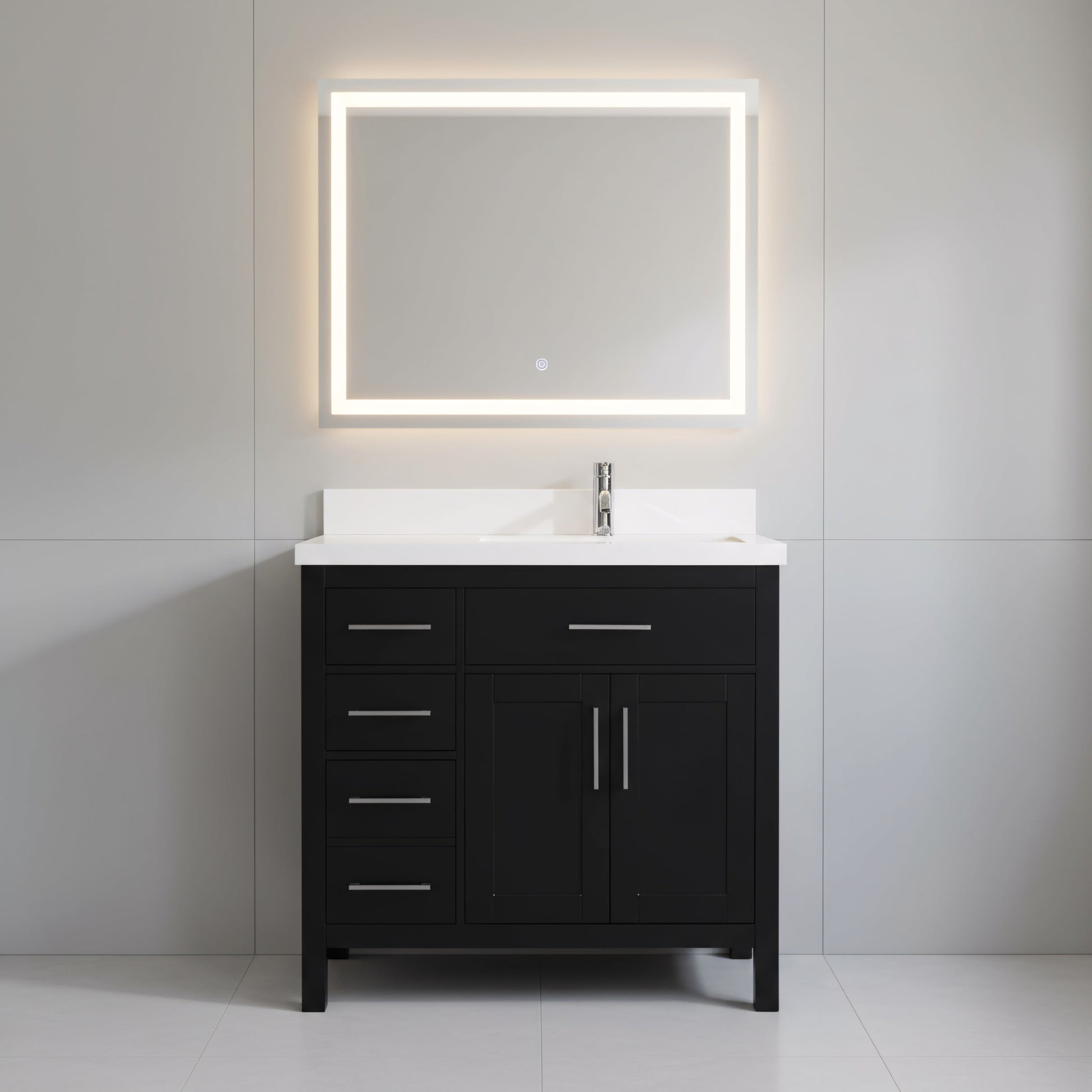 36" Black Freestanding Single Sink Bathroom Vanity with White Quartz Countertop-Migration_Bathroom Vanities-DECOROLALA