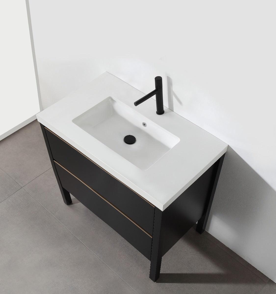 36" Black Freestanding Single Sink Bathroom Vanity with White Quartz Countertop-Migration_Bathroom Vanities-DECOROLALA