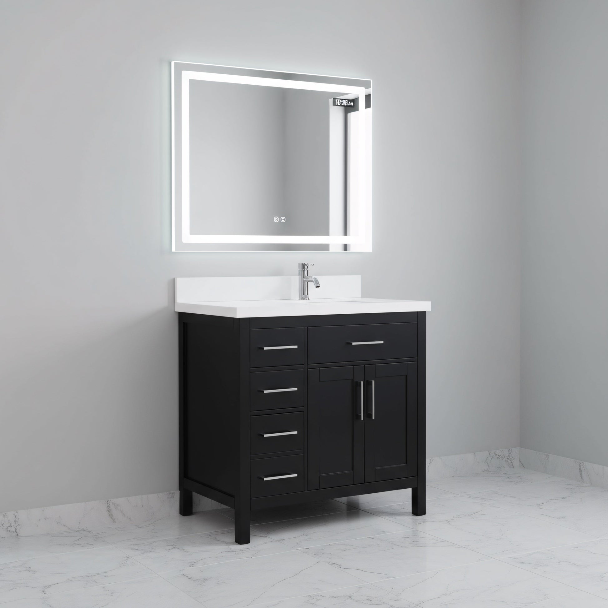 36" Black Freestanding Single Sink Bathroom Vanity with White Quartz Countertop-Migration_Bathroom Vanities-DECOROLALA