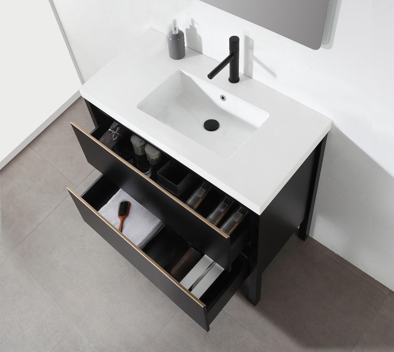 36" Black Freestanding Single Sink Bathroom Vanity with White Quartz Countertop-Migration_Bathroom Vanities-DECOROLALA
