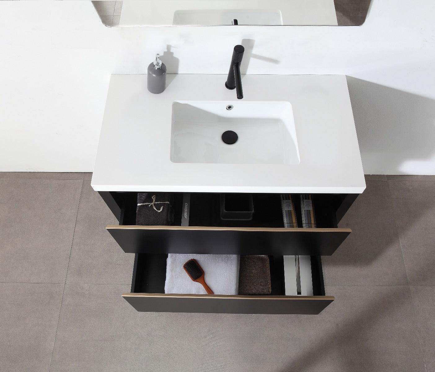 36" Black Freestanding Single Sink Bathroom Vanity with White Quartz Countertop-Migration_Bathroom Vanities-DECOROLALA