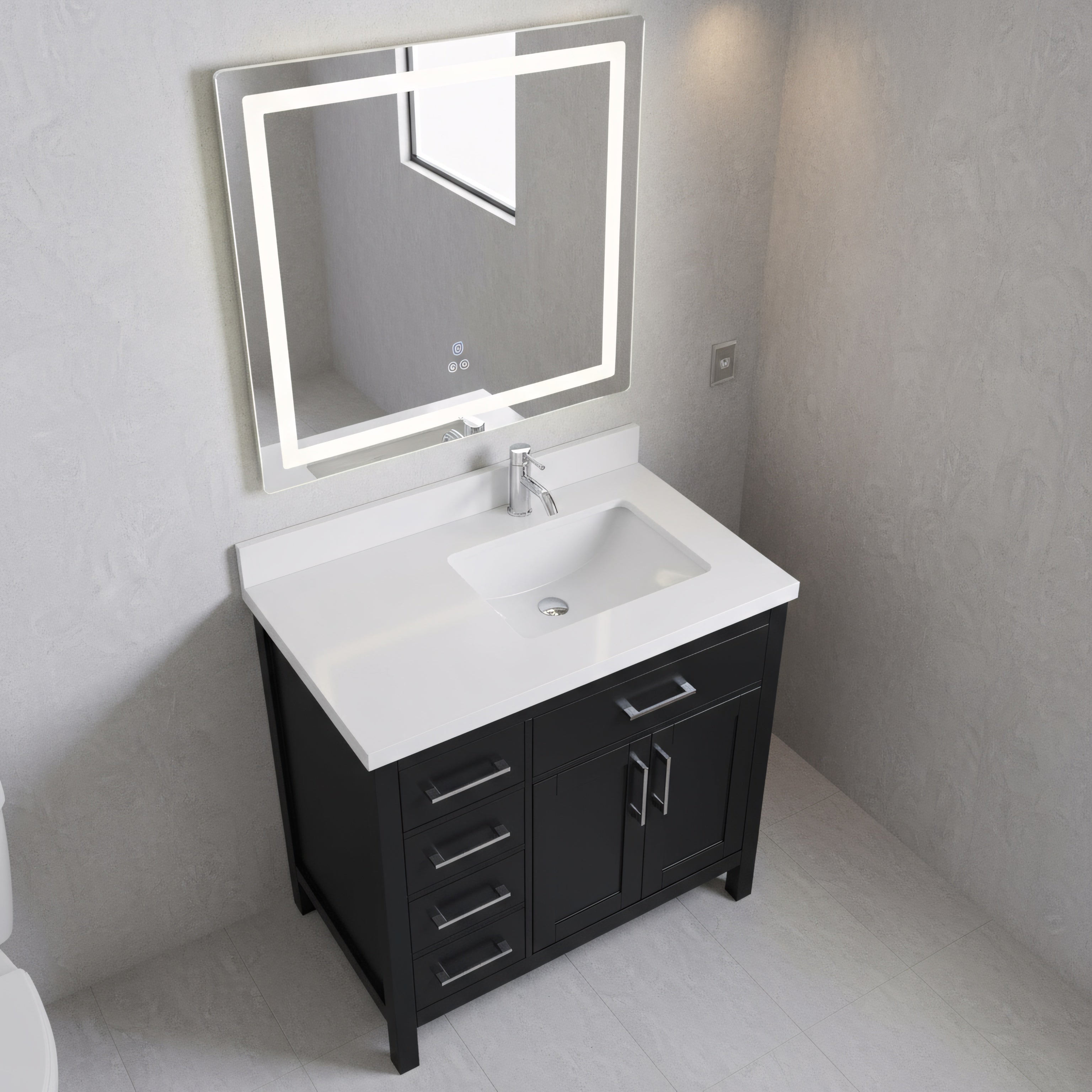 36" Black Freestanding Single Sink Bathroom Vanity with White Quartz Countertop-Migration_Bathroom Vanities-DECOROLALA