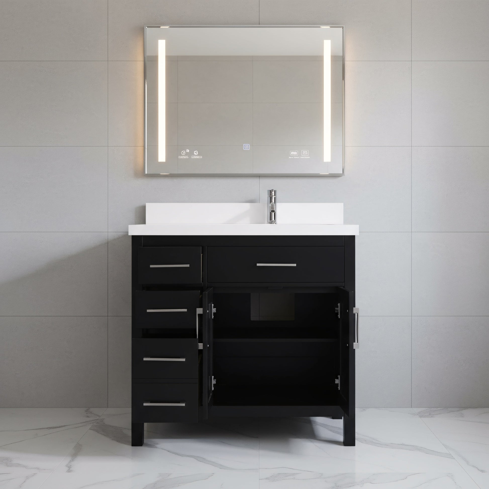 36" Black Freestanding Single Sink Bathroom Vanity with White Quartz Countertop-Migration_Bathroom Vanities-DECOROLALA