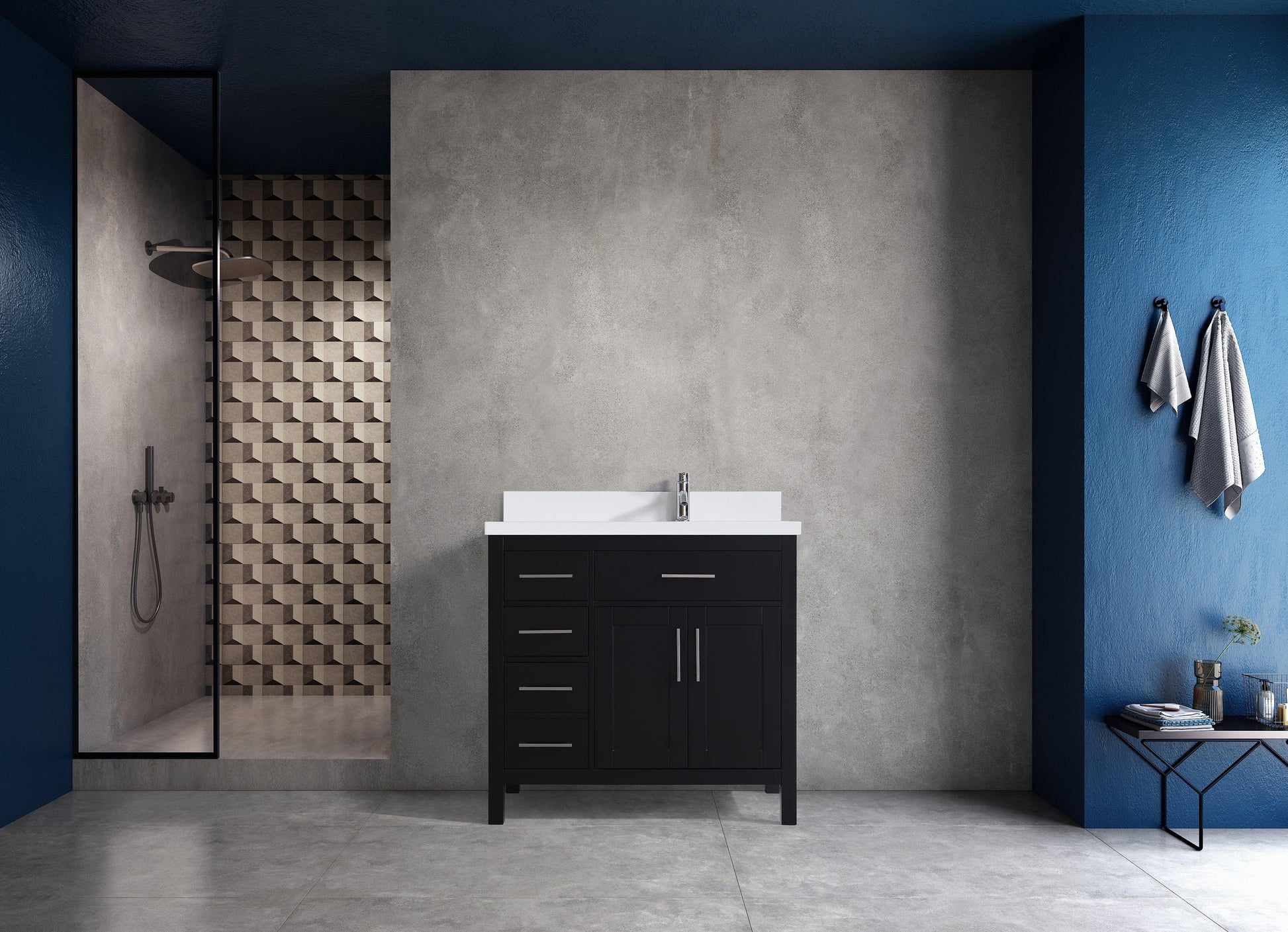 36" Black Freestanding Single Sink Bathroom Vanity with White Quartz Countertop-Migration_Bathroom Vanities-DECOROLALA