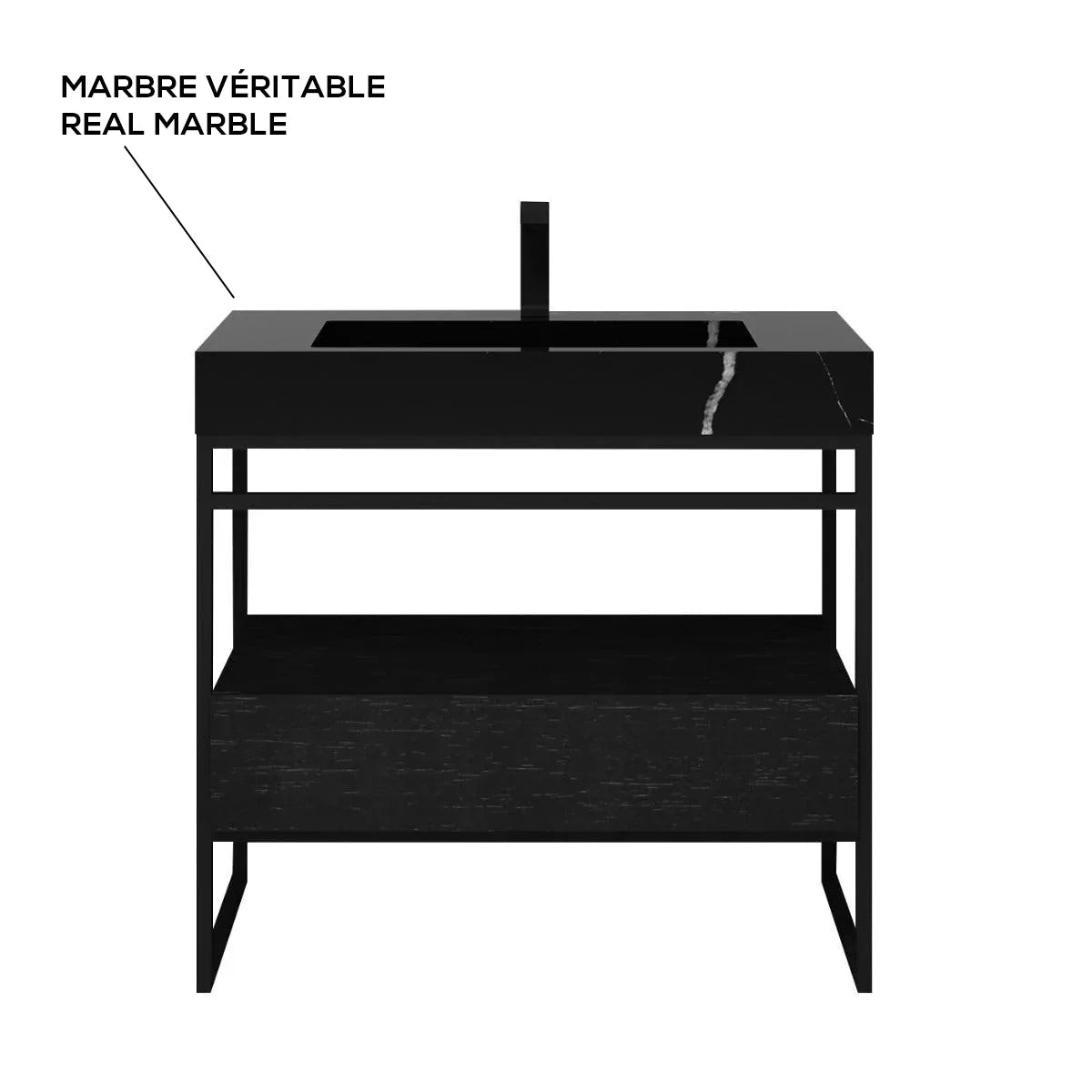 36" Black Oak Freestanding Bathroom Vanity with Black Marble Countertop-Migration_Bathroom Vanities-DECOROLALA