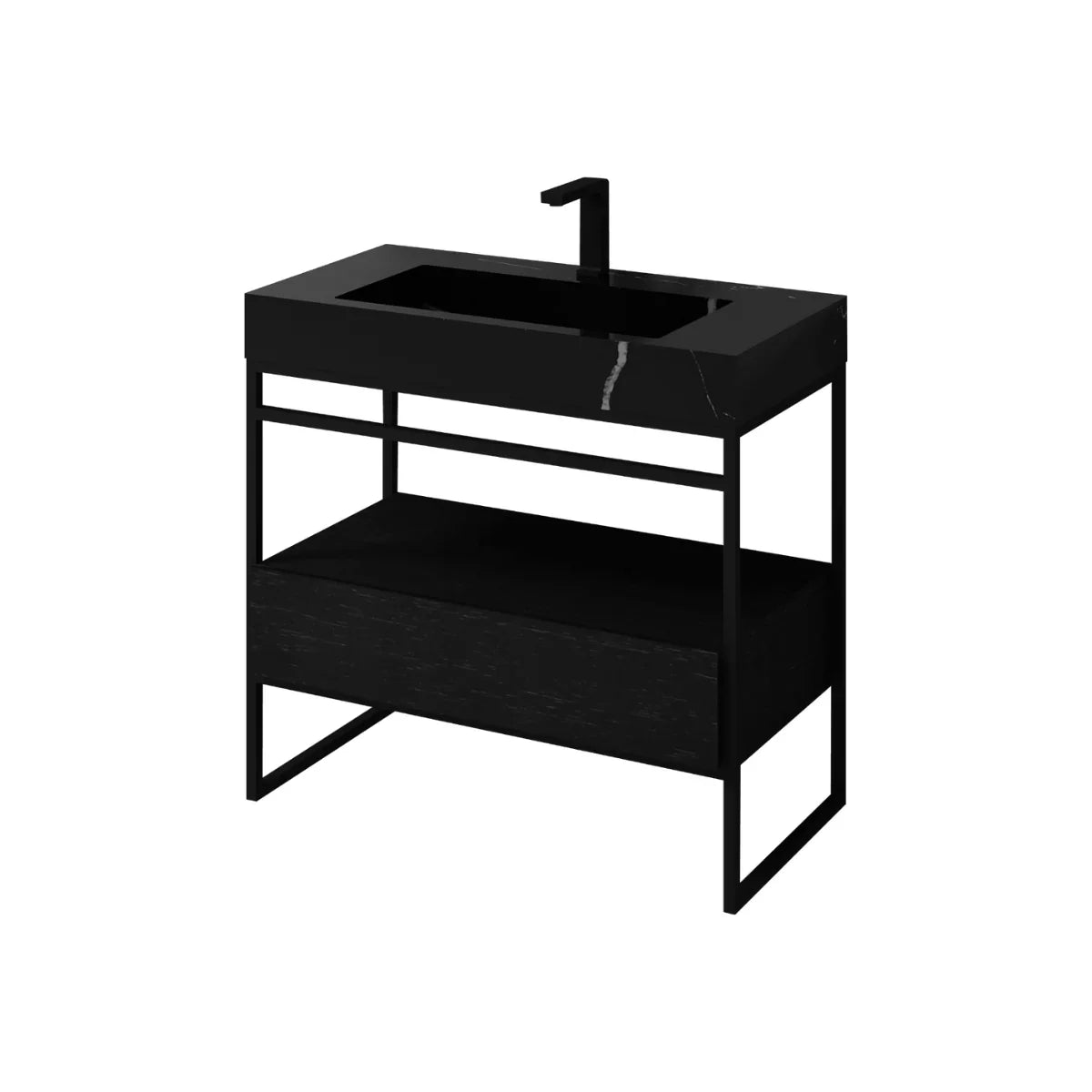 36" Black Oak Freestanding Bathroom Vanity with Black Marble Countertop-Migration_Bathroom Vanities-DECOROLALA