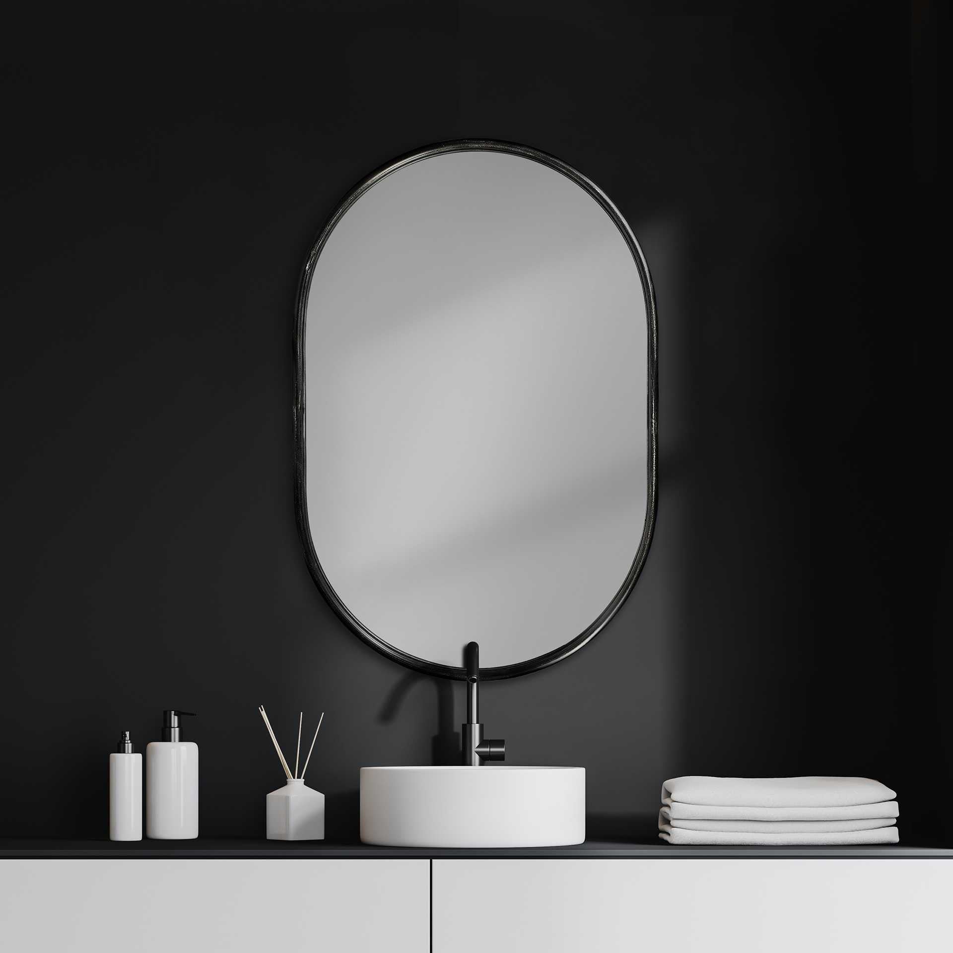 36" Black Oval Metal Framed Accent Mirror-Mirrors-DECOROLALA