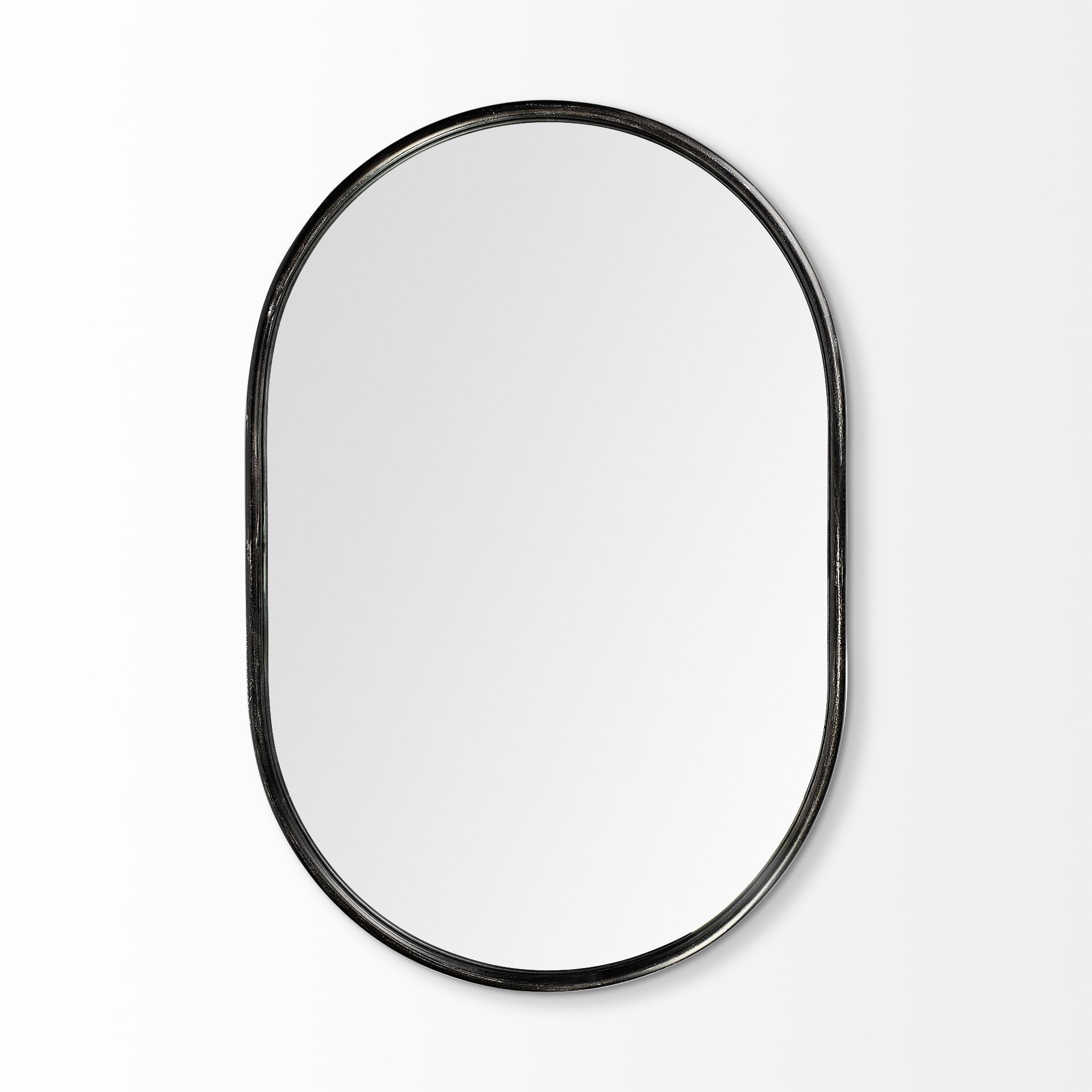 36" Black Oval Metal Framed Accent Mirror-Mirrors-DECOROLALA