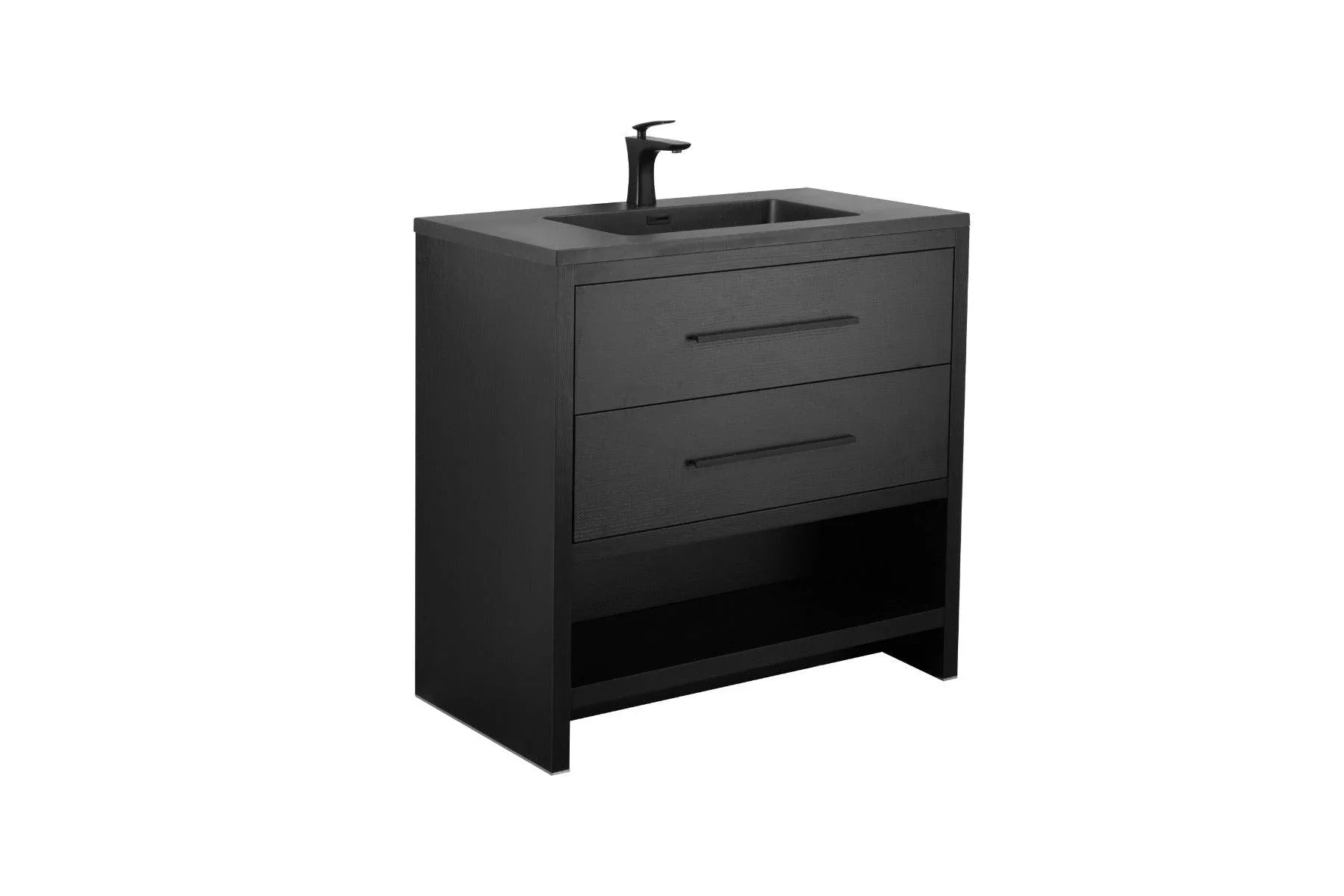 36" Black Rough Oak Freestanding Bathroom Vanity with Black Engineered Quartz Countertop-Migration_Bathroom Vanities-DECOROLALA