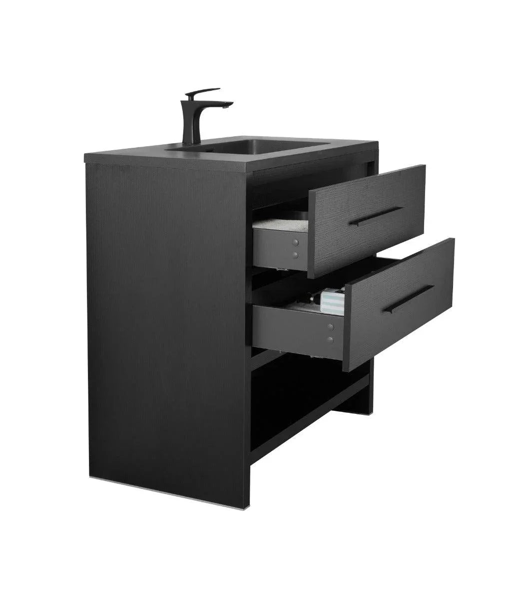 36" Black Rough Oak Freestanding Bathroom Vanity with Black Engineered Quartz Countertop-Migration_Bathroom Vanities-DECOROLALA