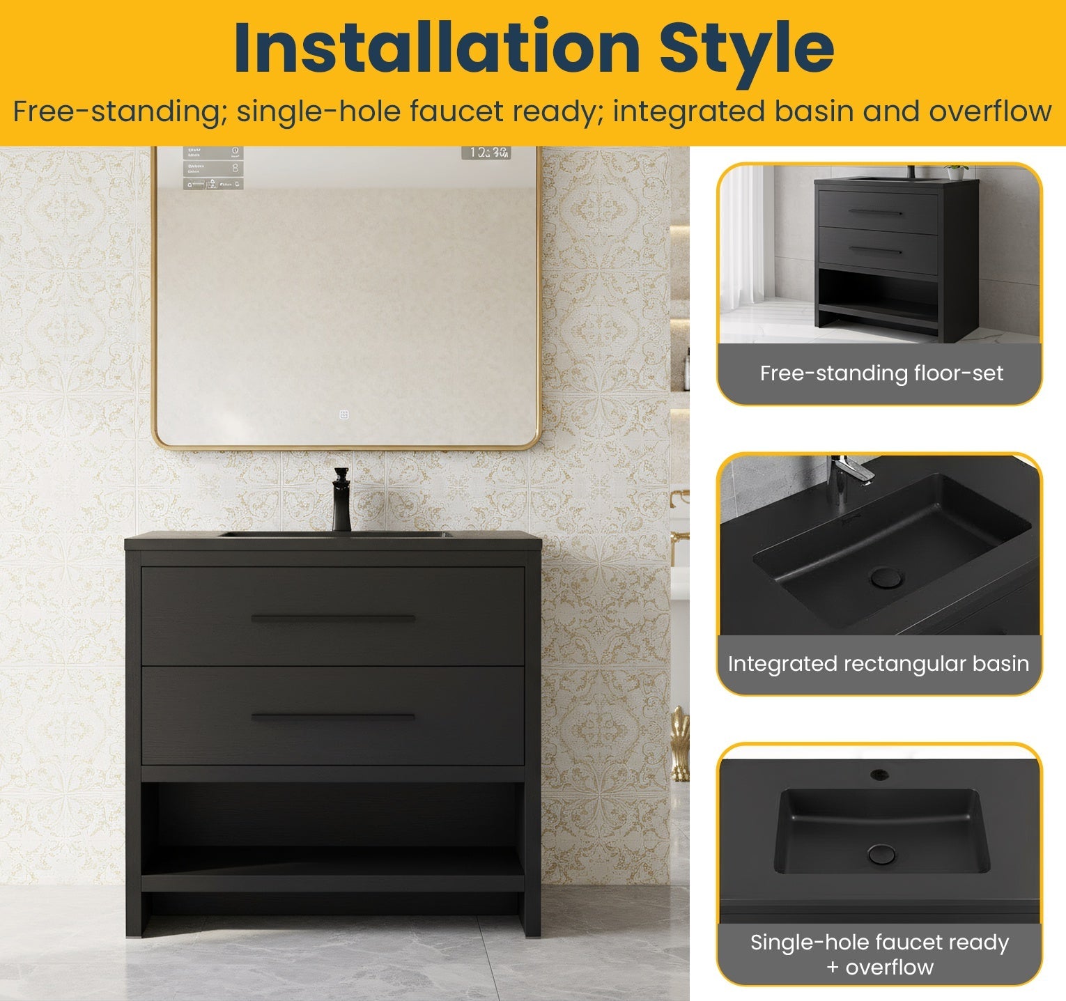 36" Black Rough Oak Freestanding Bathroom Vanity with Black Engineered Quartz Countertop-Migration_Bathroom Vanities-DECOROLALA