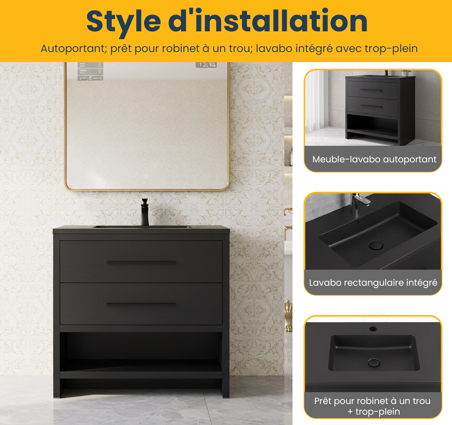 36" Black Rough Oak Freestanding Bathroom Vanity with Black Engineered Quartz Countertop-Migration_Bathroom Vanities-DECOROLALA