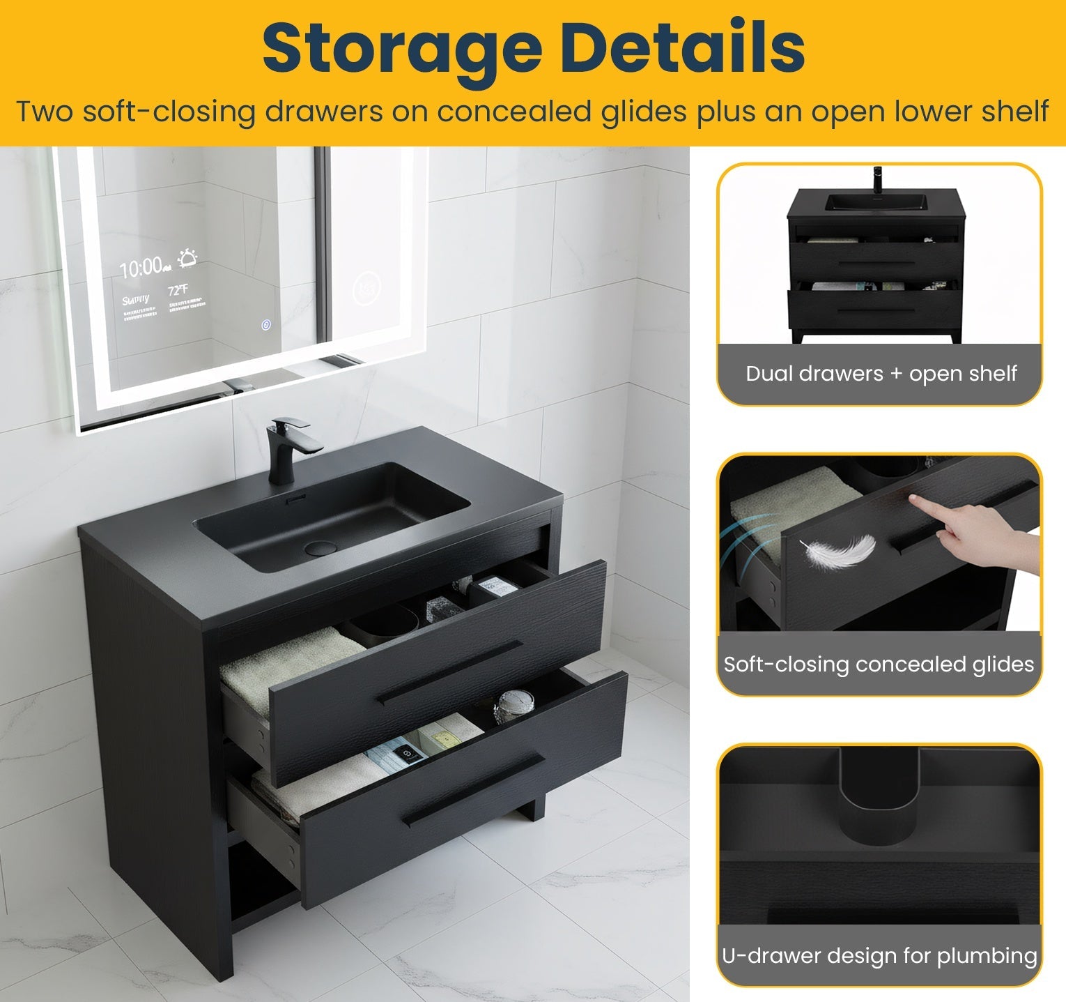 36" Black Rough Oak Freestanding Bathroom Vanity with Black Engineered Quartz Countertop-Migration_Bathroom Vanities-DECOROLALA