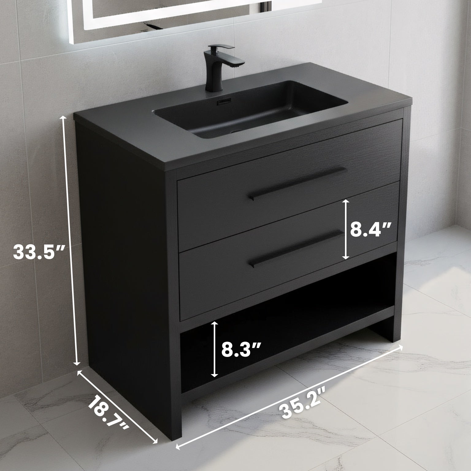 36" Black Rough Oak Freestanding Bathroom Vanity with Black Engineered Quartz Countertop-Migration_Bathroom Vanities-DECOROLALA
