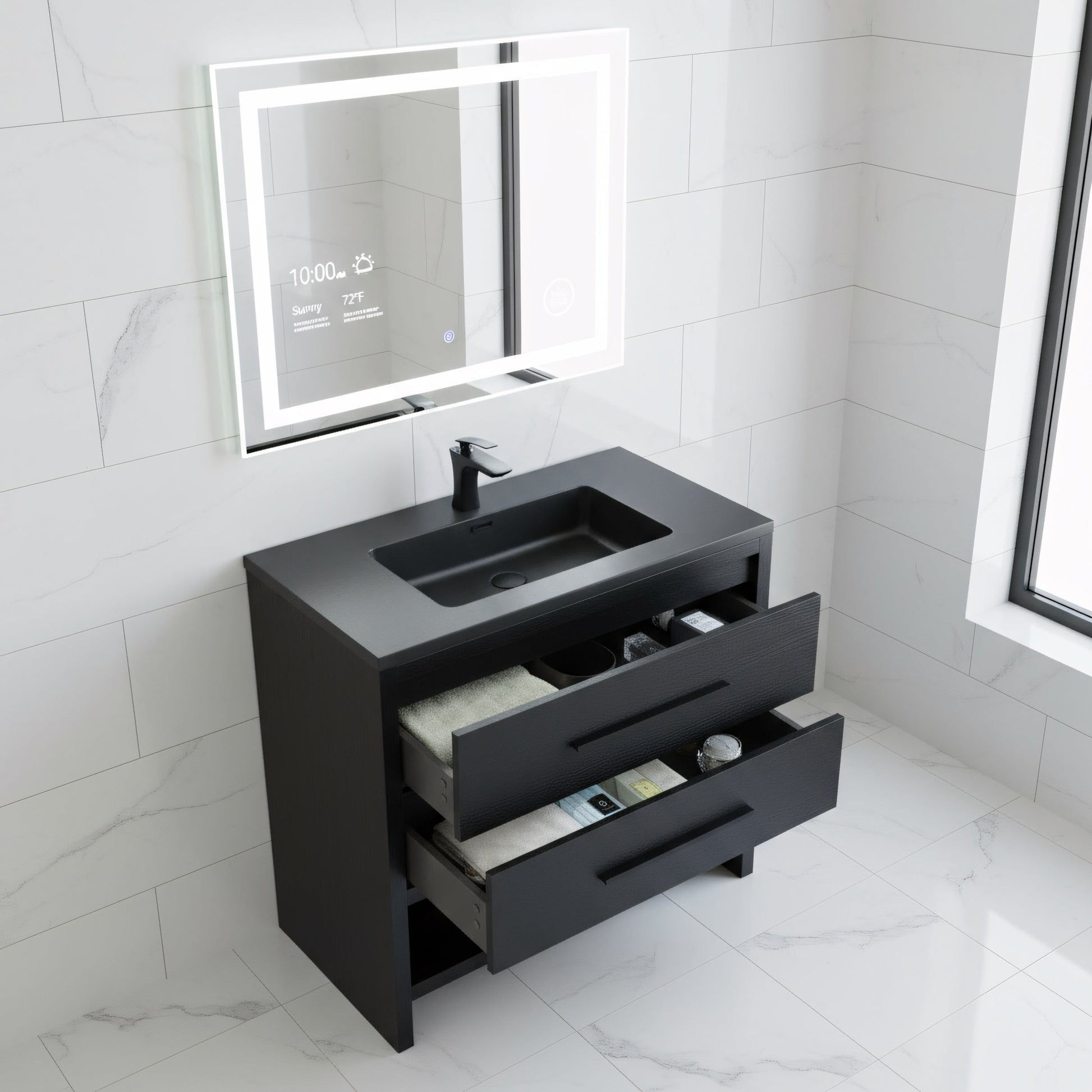 36" Black Rough Oak Freestanding Bathroom Vanity with Black Engineered Quartz Countertop-Migration_Bathroom Vanities-DECOROLALA