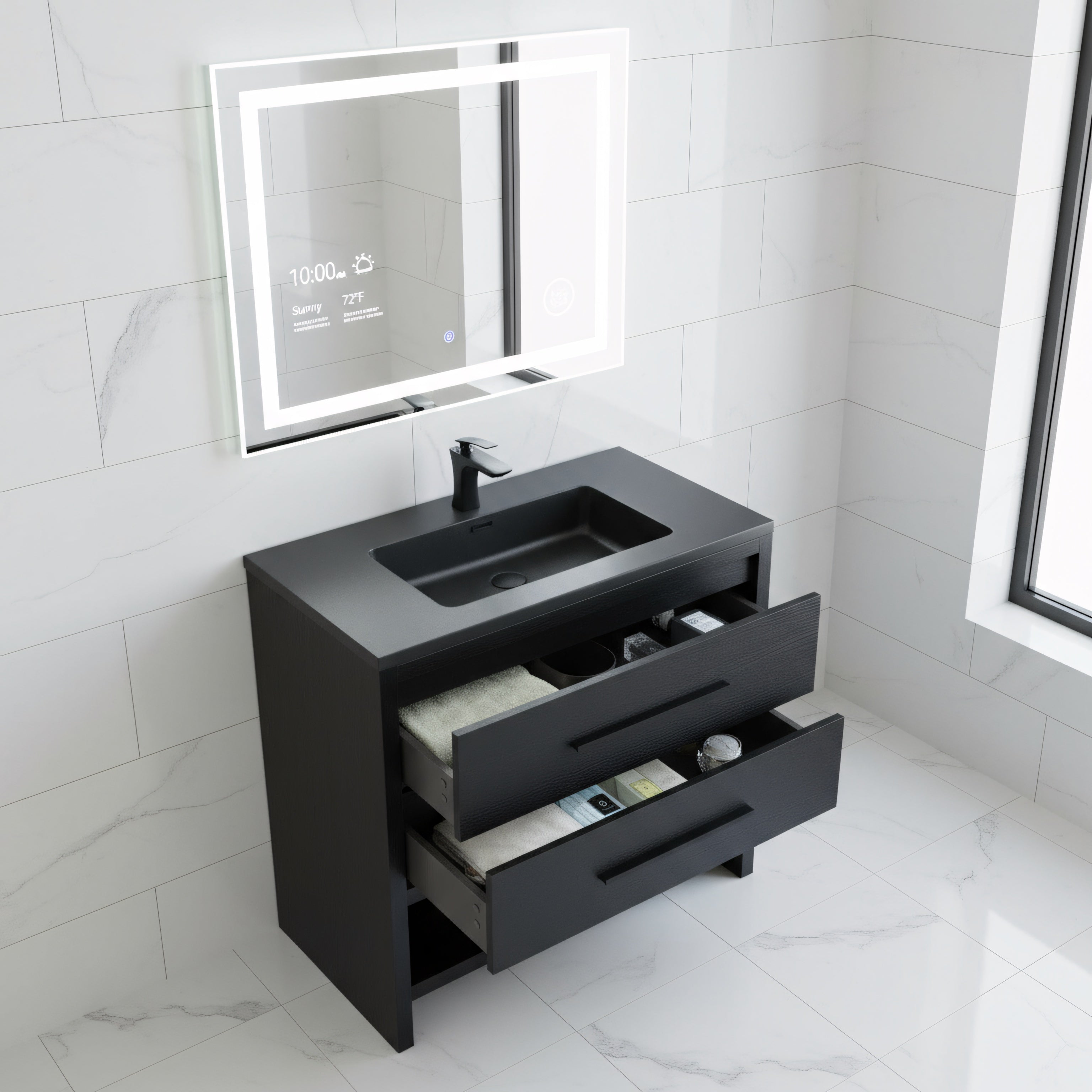 36" Black Rough Oak Freestanding Bathroom Vanity with Black Engineered Quartz Countertop-Migration_Bathroom Vanities-DECOROLALA