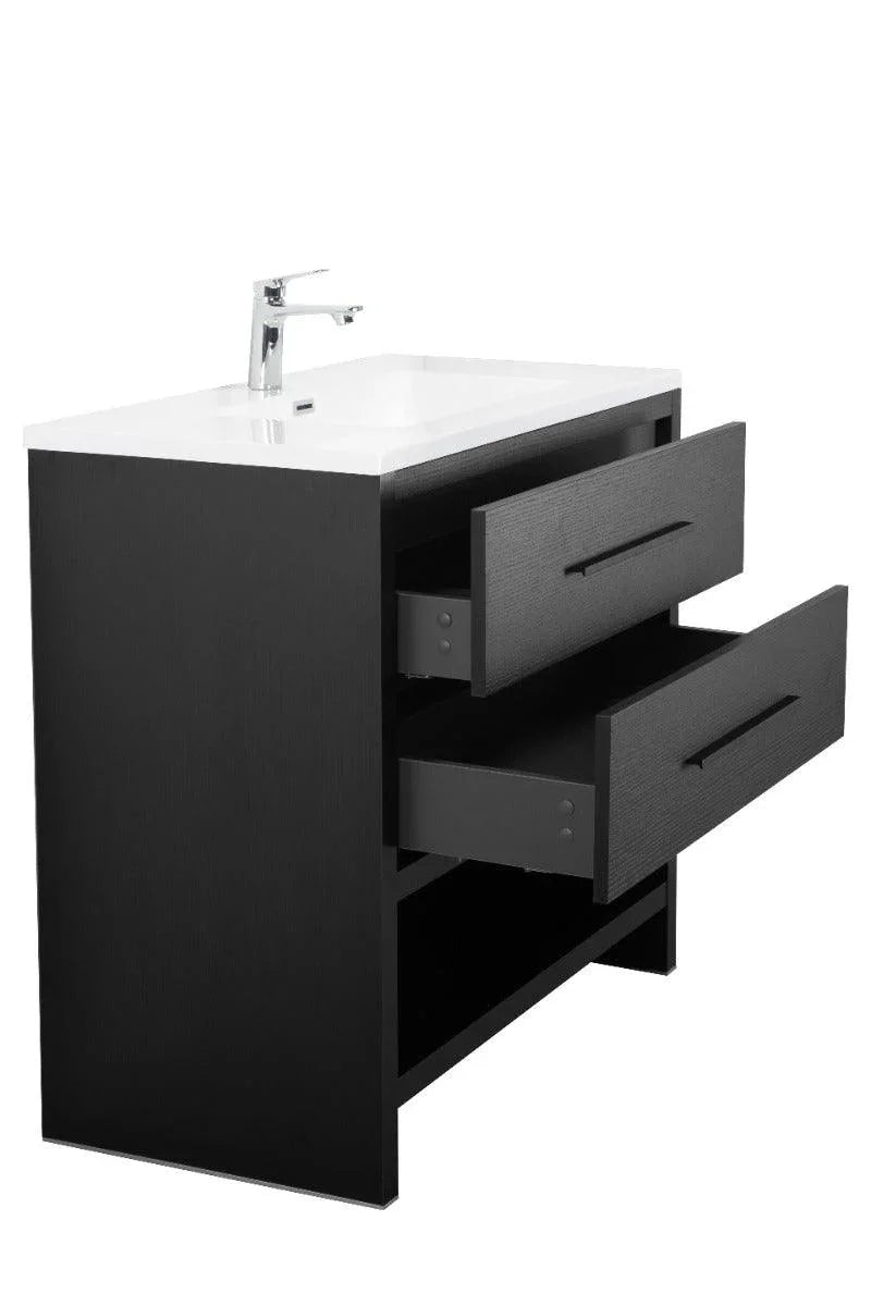 36" Black Rough Oak Freestanding Bathroom Vanity with White Polymarble Countertop-Migration_Bathroom Vanities-DECOROLALA