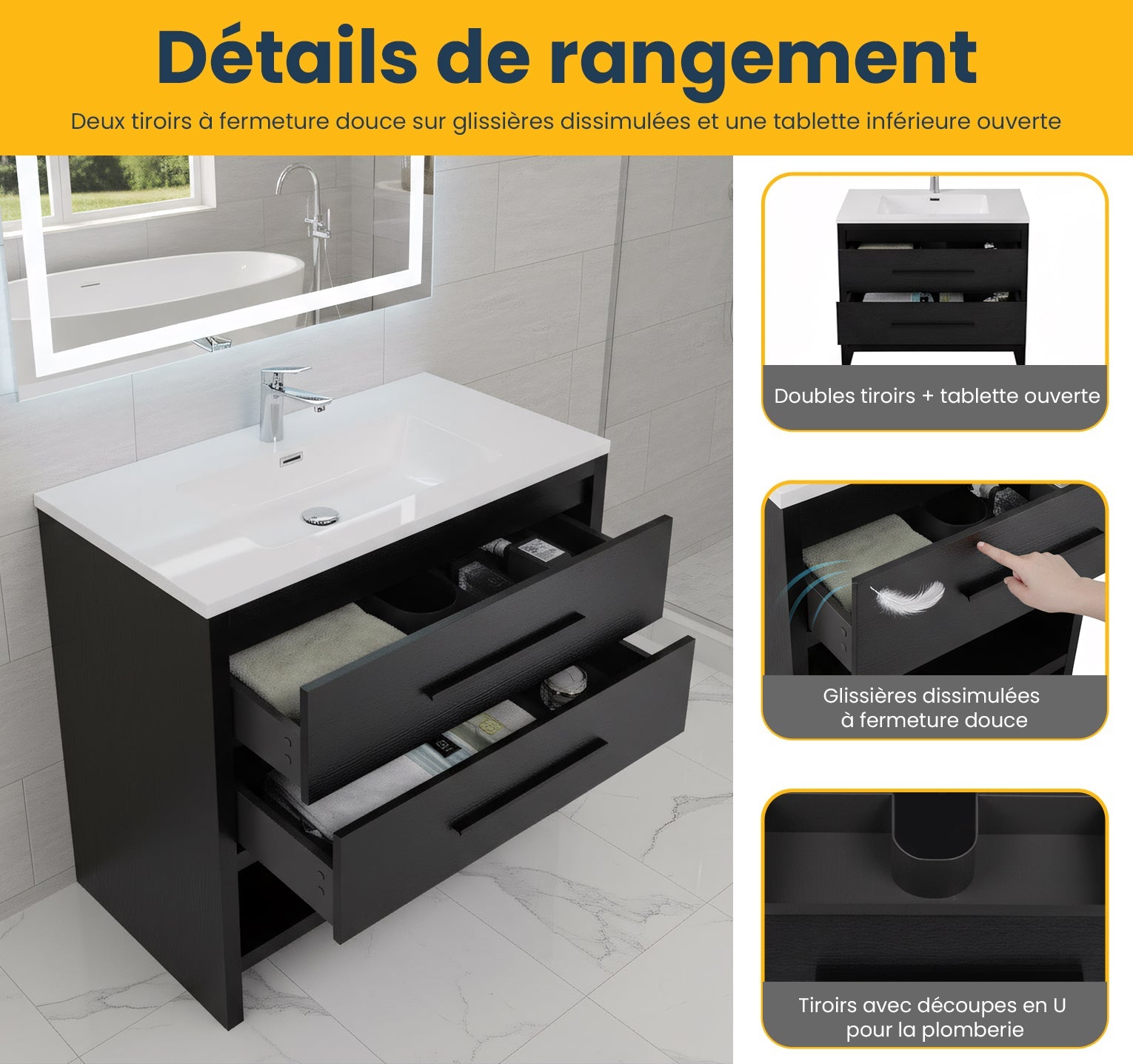 36" Black Rough Oak Freestanding Bathroom Vanity with White Polymarble Countertop-Migration_Bathroom Vanities-DECOROLALA