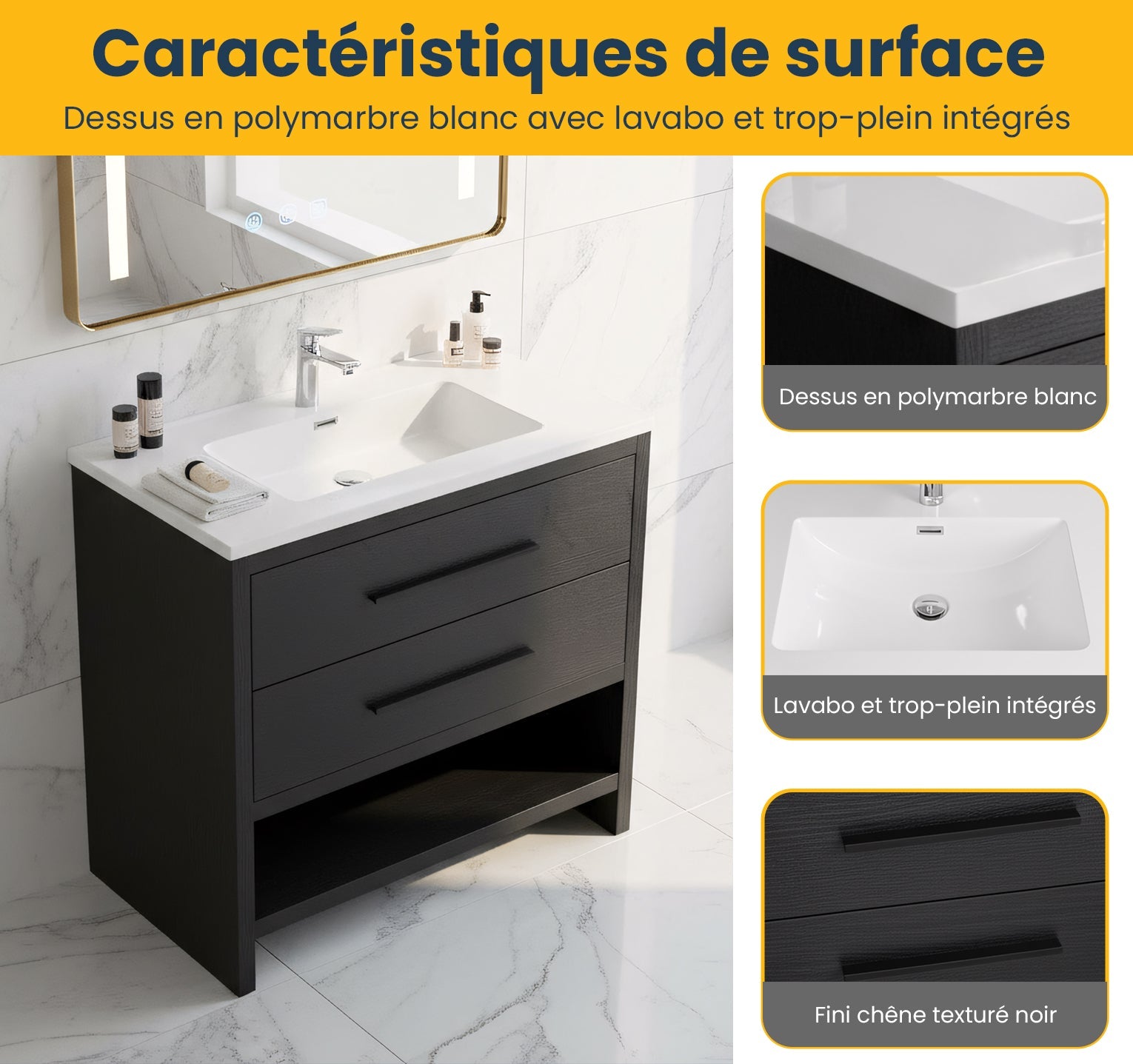 36" Black Rough Oak Freestanding Bathroom Vanity with White Polymarble Countertop-Migration_Bathroom Vanities-DECOROLALA