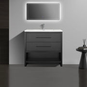 36" Black Rough Oak Freestanding Bathroom Vanity with White Polymarble Countertop-Migration_Bathroom Vanities-DECOROLALA