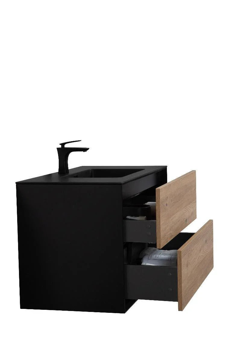 36" Black & Rough Oak Wall Mount Bathroom Vanity with Black Engineered Quartz Countertop Fleur-Migration_Bathroom Vanities-DECOROLALA
