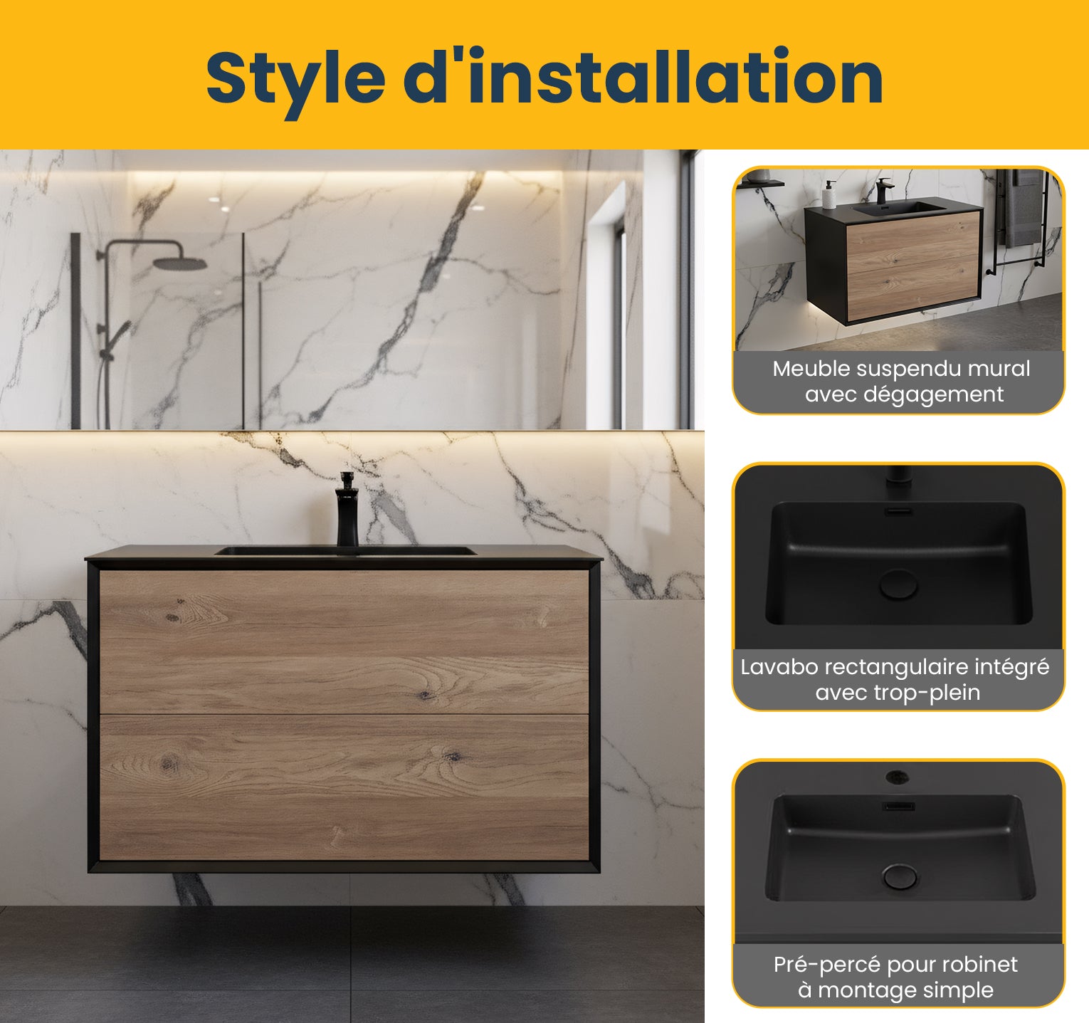 36" Black & Rough Oak Wall Mount Bathroom Vanity with Black Engineered Quartz Countertop Fleur-Migration_Bathroom Vanities-DECOROLALA