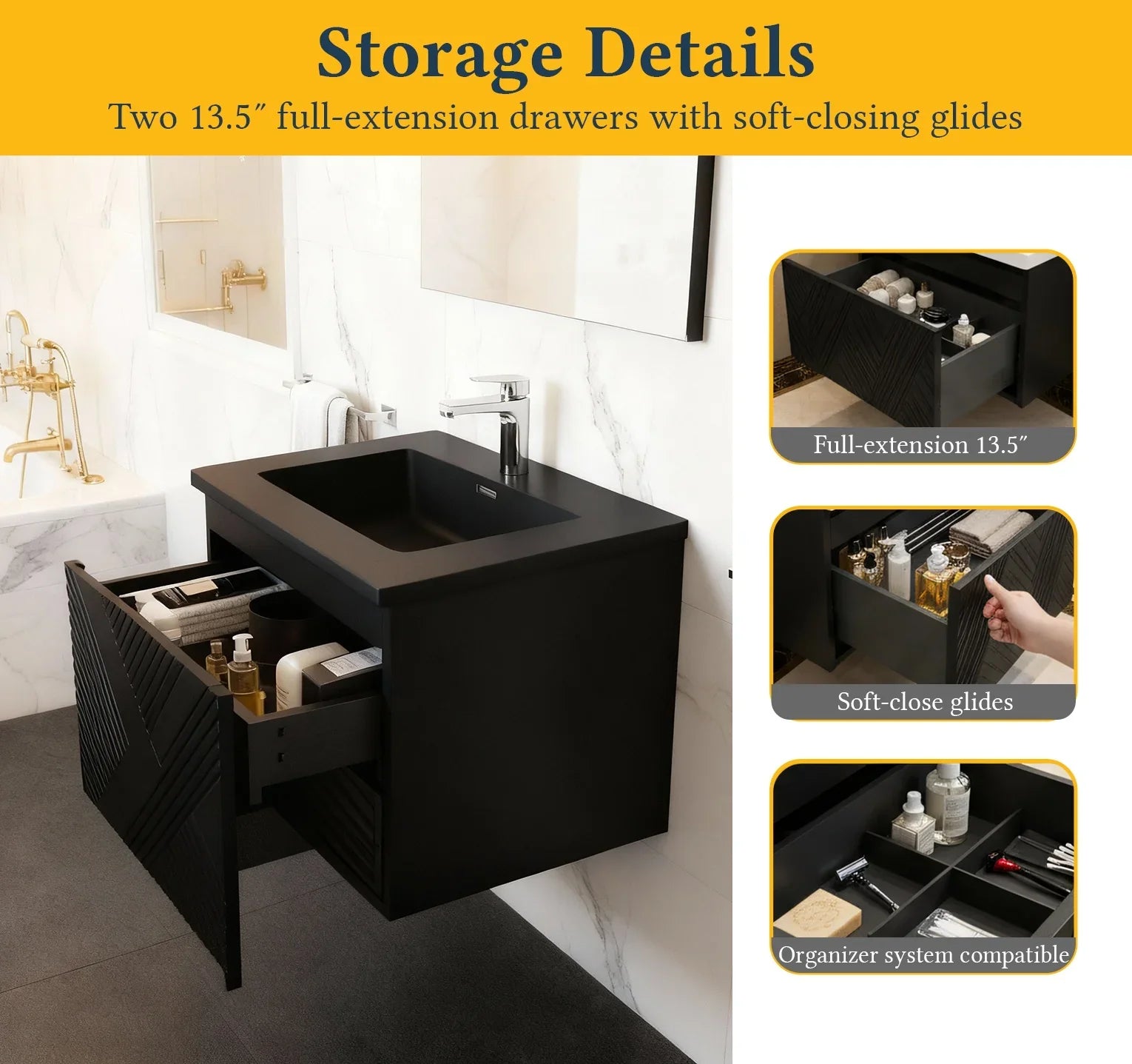 36" Black Wall Mount Bathroom Vanity with Black Engineered Quartz Countertop Roxboro-Migration_Bathroom Vanities-DECOROLALA
