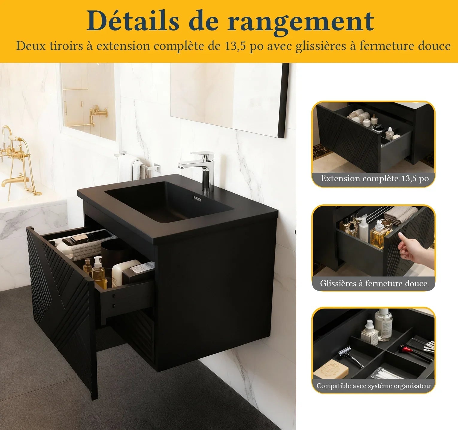 36" Black Wall Mount Bathroom Vanity with Black Engineered Quartz Countertop Roxboro-Migration_Bathroom Vanities-DECOROLALA
