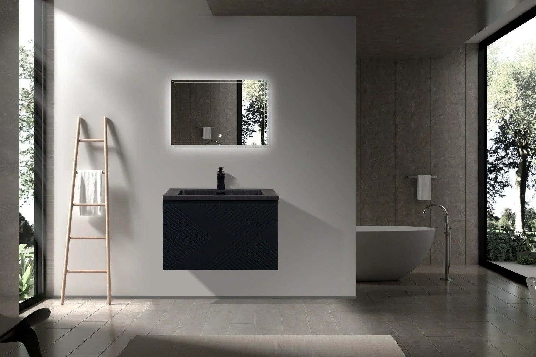 36" Black Wall Mount Bathroom Vanity with Black Engineered Quartz Countertop Roxboro-Migration_Bathroom Vanities-DECOROLALA