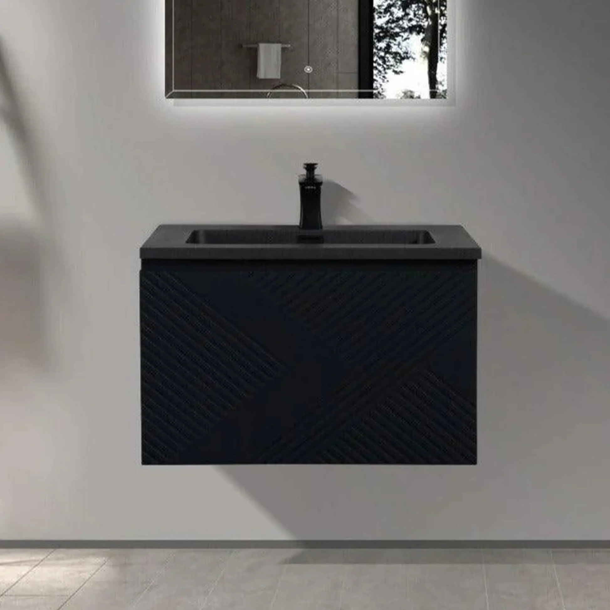 36" Black Wall Mount Bathroom Vanity with Black Engineered Quartz Countertop Roxboro-Migration_Bathroom Vanities-DECOROLALA