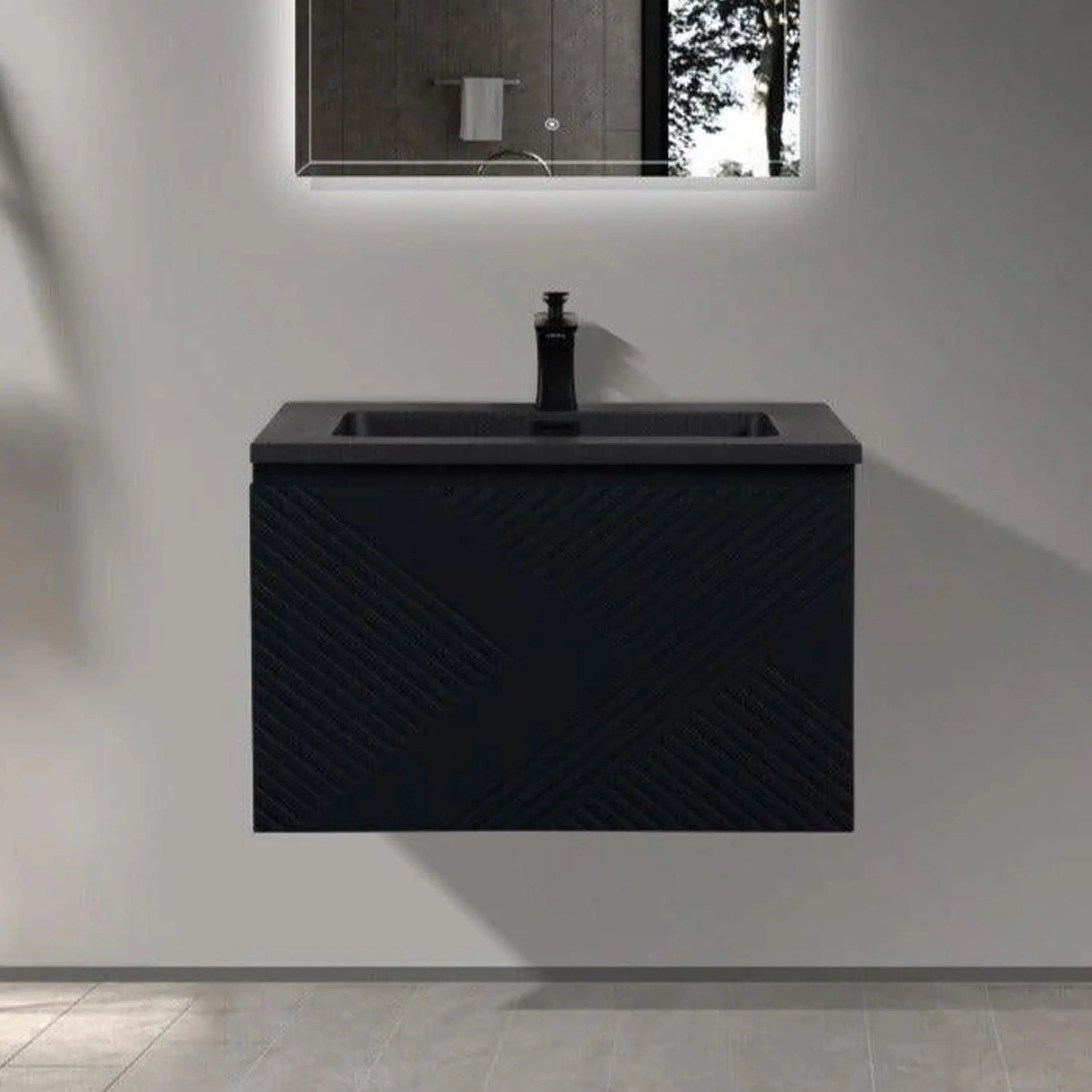 36" Black Wall Mount Bathroom Vanity with Black Engineered Quartz Countertop Roxboro-Migration_Bathroom Vanities-DECOROLALA