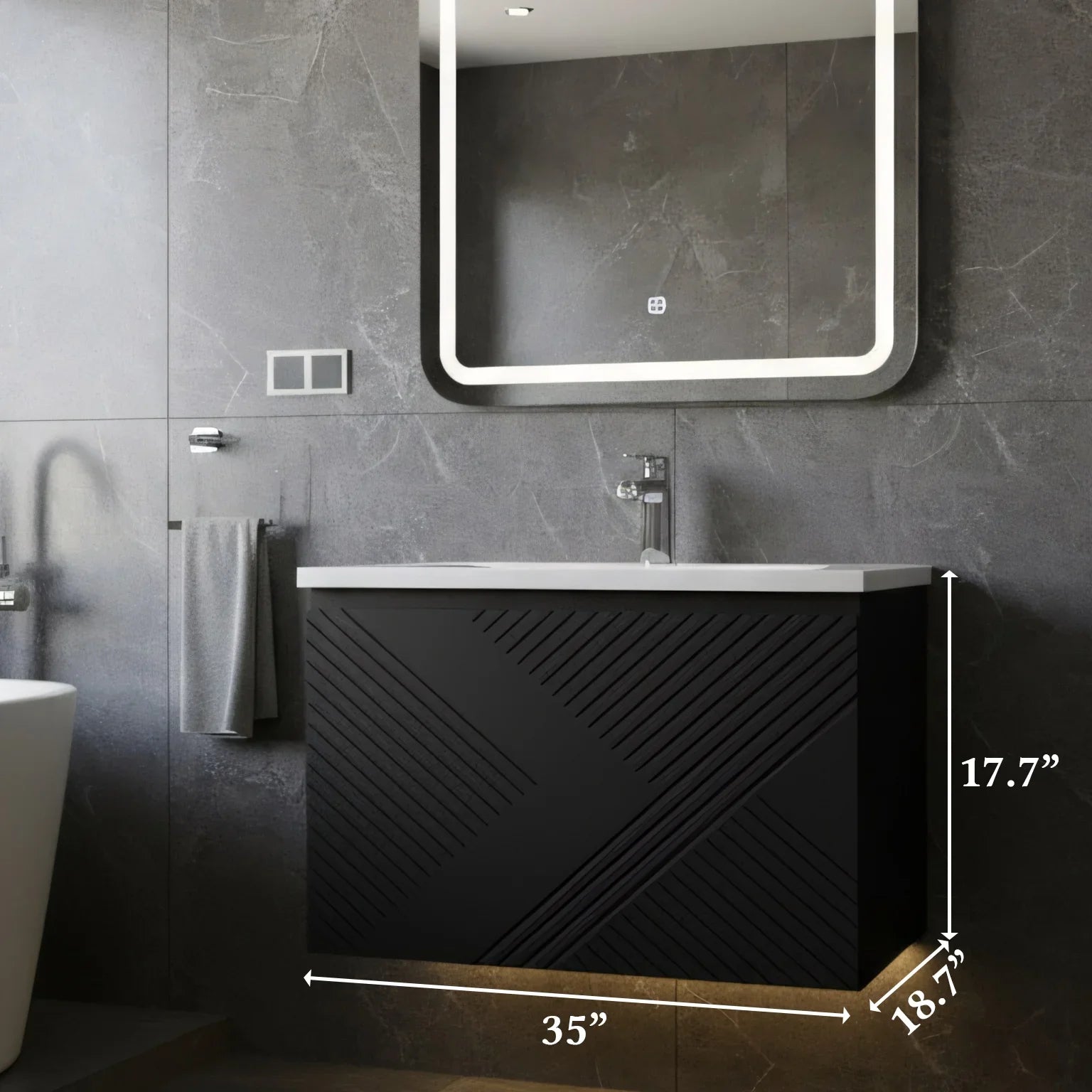 36" Black Wall Mount Bathroom Vanity with White Polymarble Countertop-Migration_Bathroom Vanities-DECOROLALA