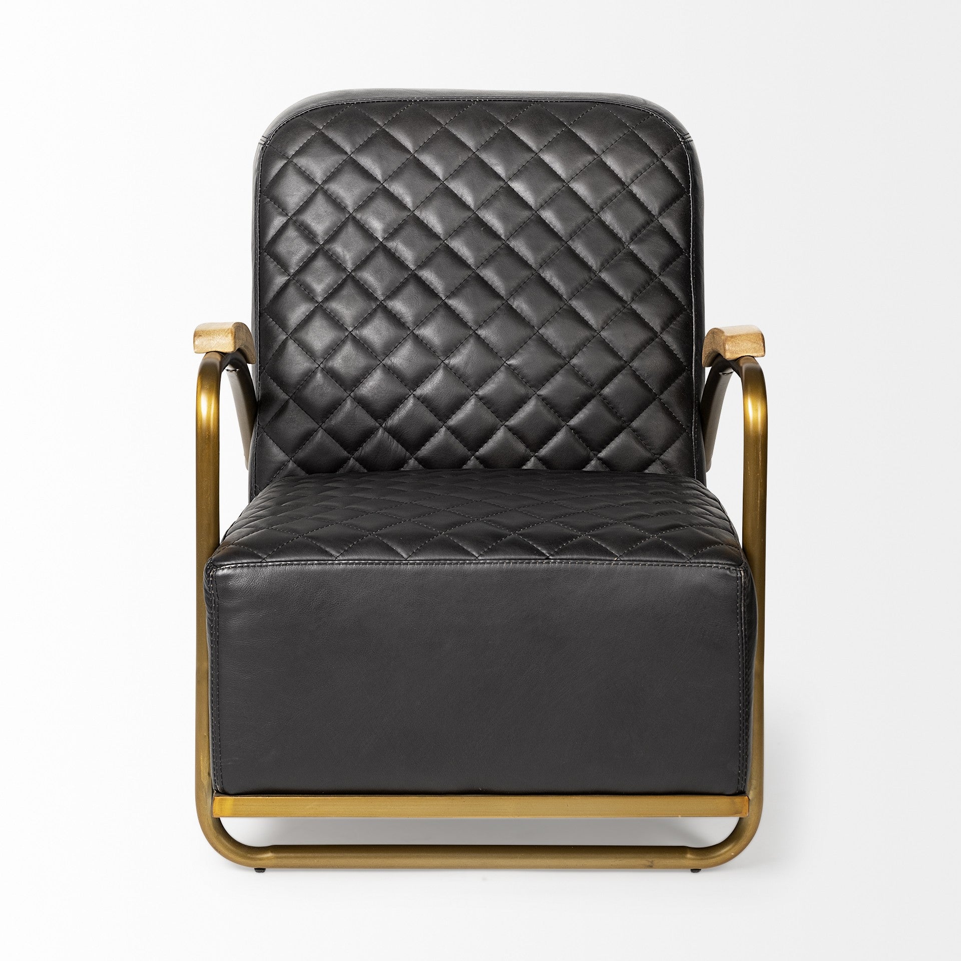 36" Black and Gold Leather Lounge Chair-Accent Chairs-DECOROLALA