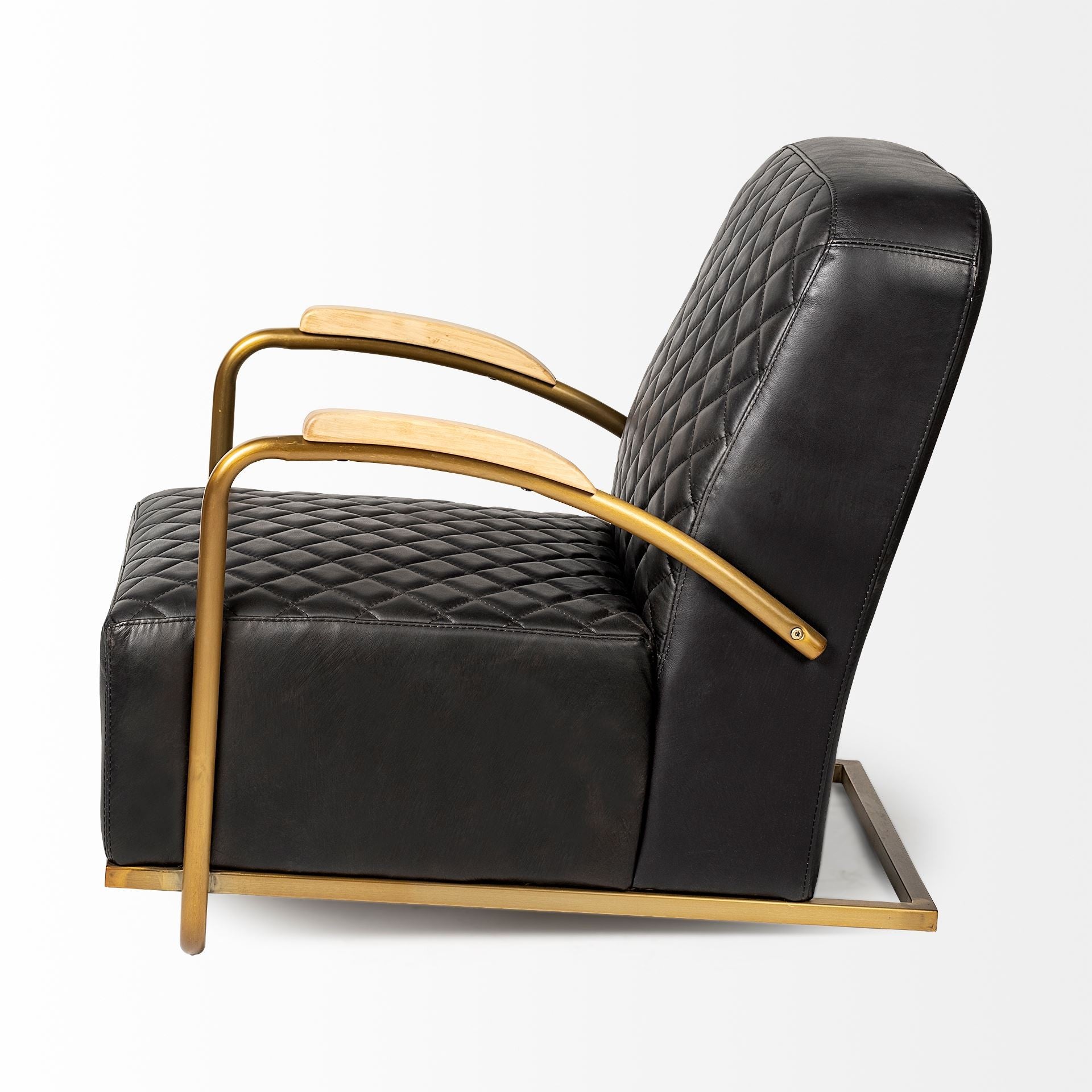 36" Black and Gold Leather Lounge Chair-Accent Chairs-DECOROLALA