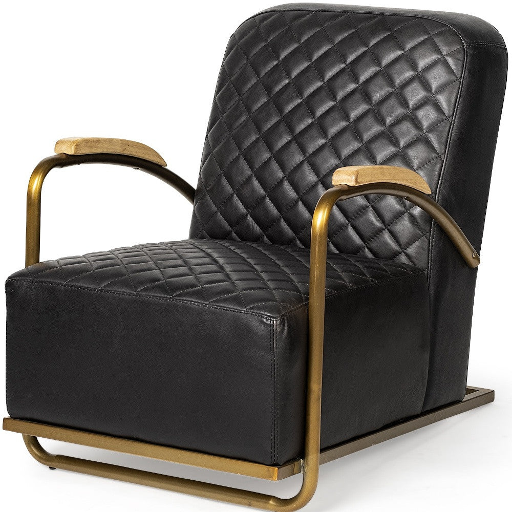 36" Black and Gold Leather Lounge Chair-Accent Chairs-DECOROLALA