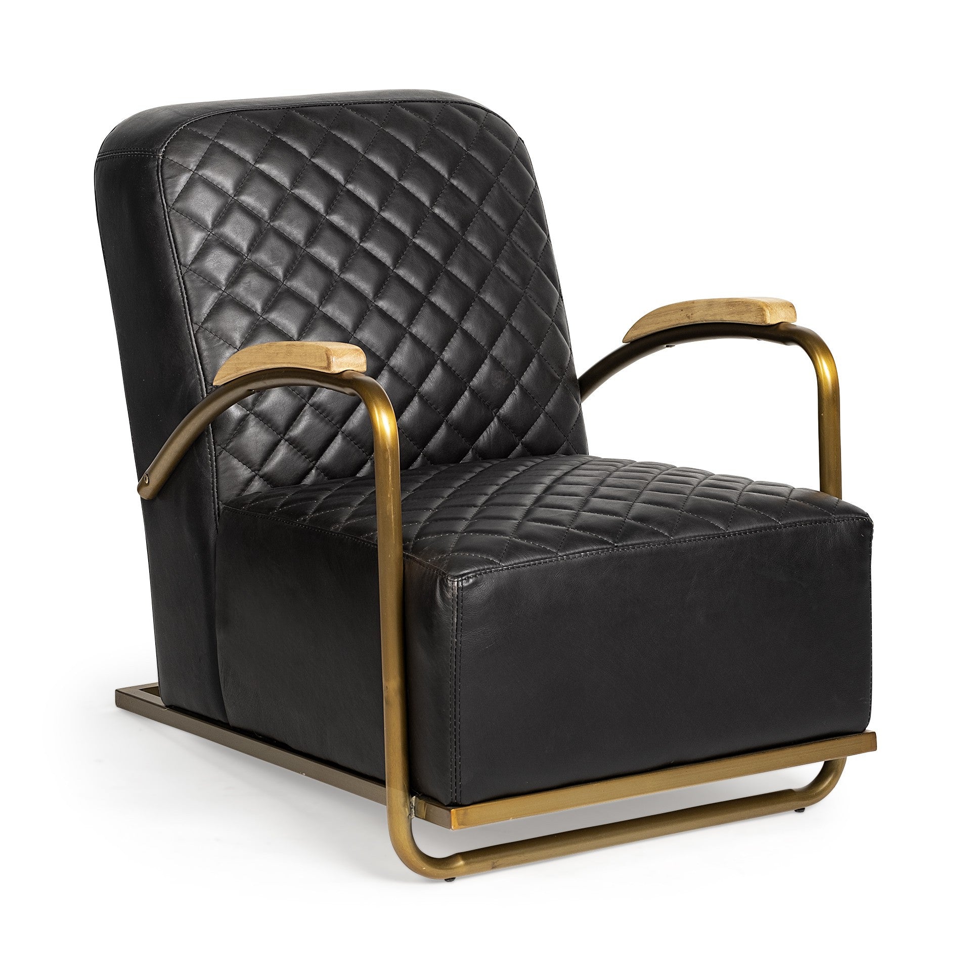 36" Black and Gold Leather Lounge Chair-Accent Chairs-DECOROLALA