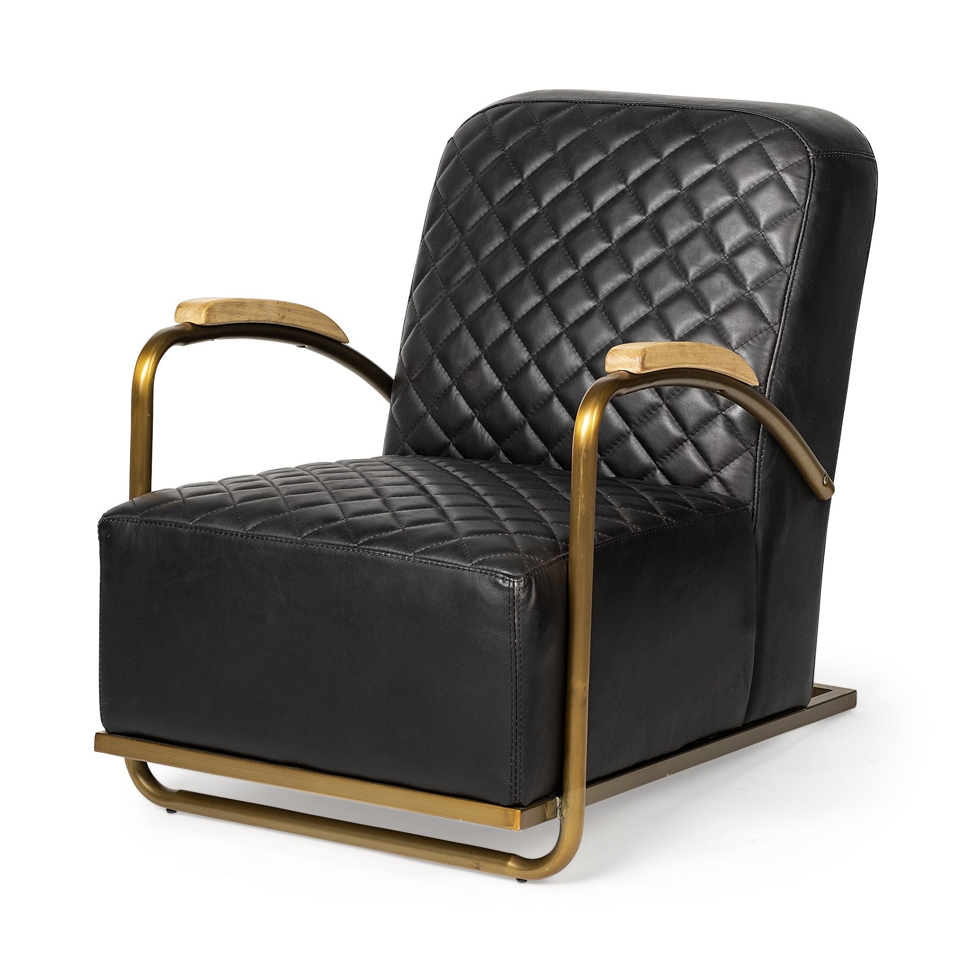 36" Black and Gold Leather Lounge Chair-Accent Chairs-DECOROLALA