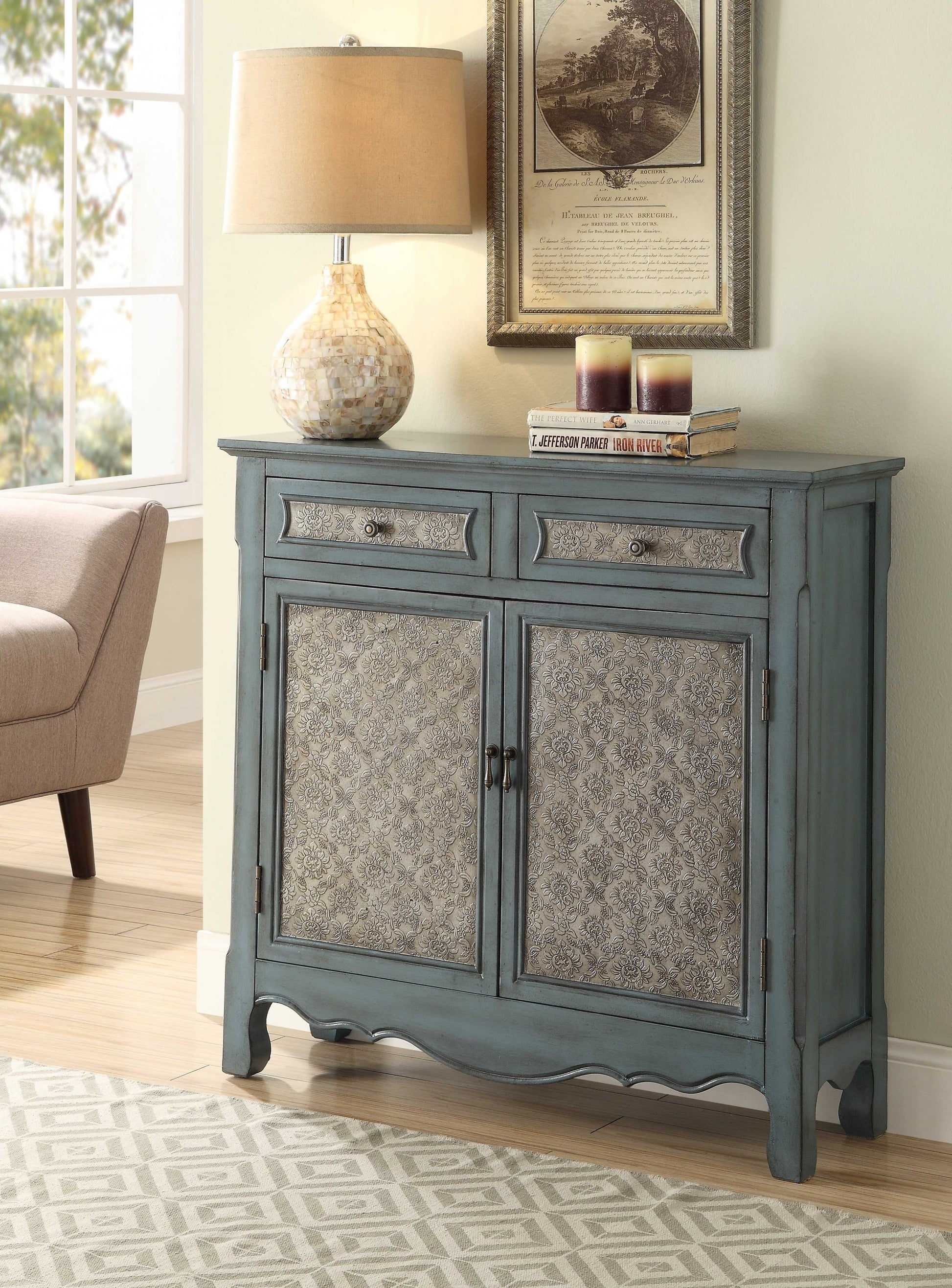 36" Blue Solid Wood Console Table-Console Tables-DECOROLALA