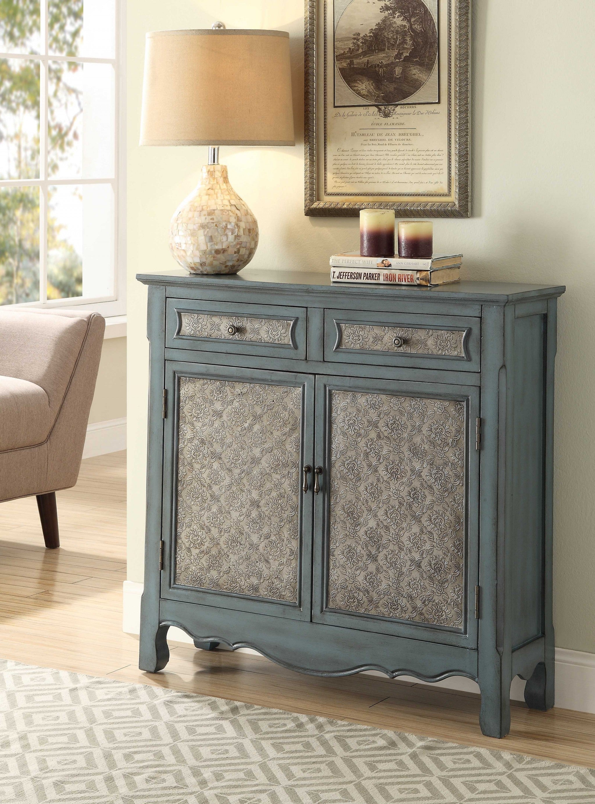 36" Blue Solid Wood Console Table-Console Tables-DECOROLALA